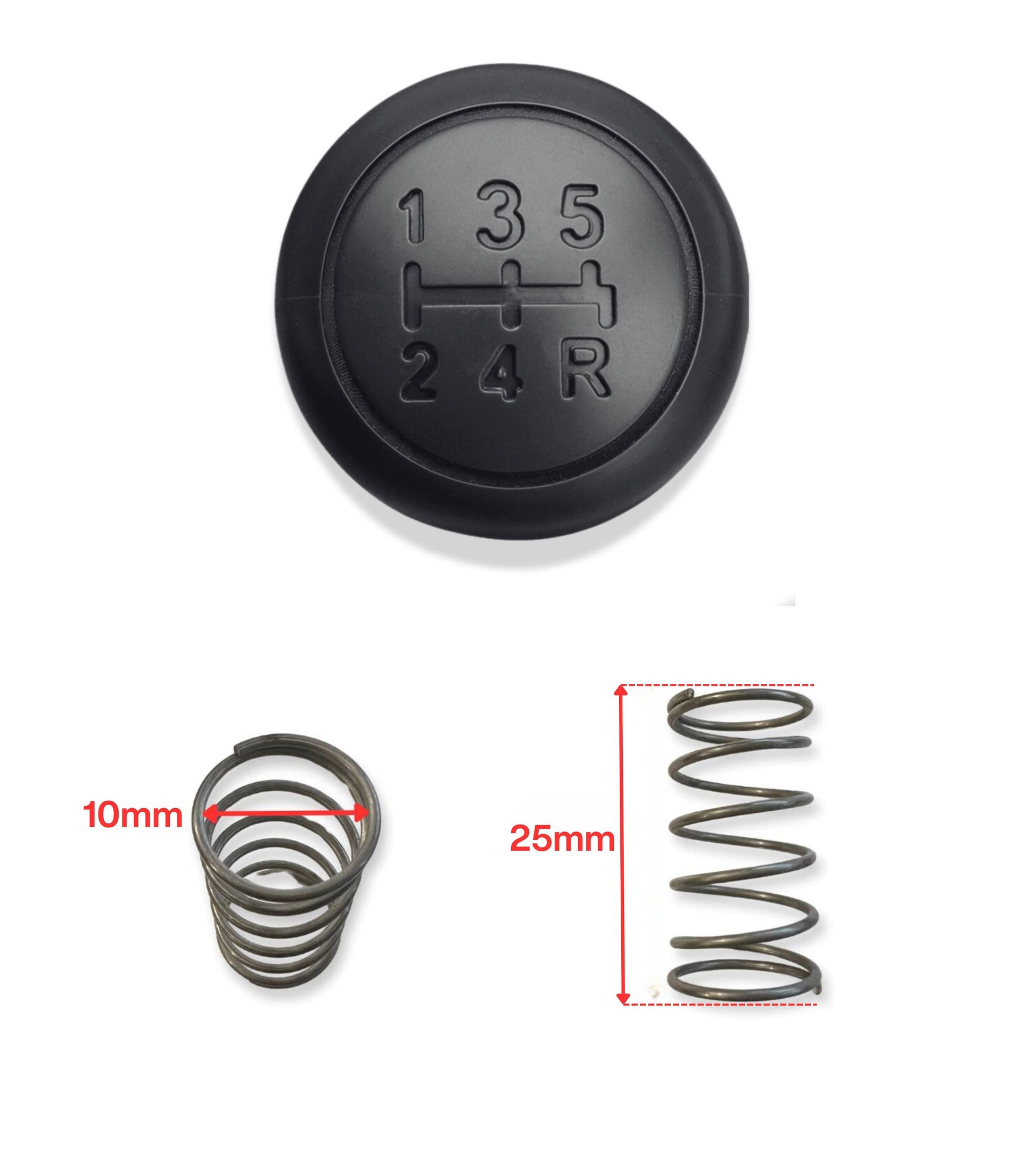 Black knob and small spring for gear lever compatible with Fiat Panda 169 (2003-2012), Fiat 500 312 and 500C (2007-2013)