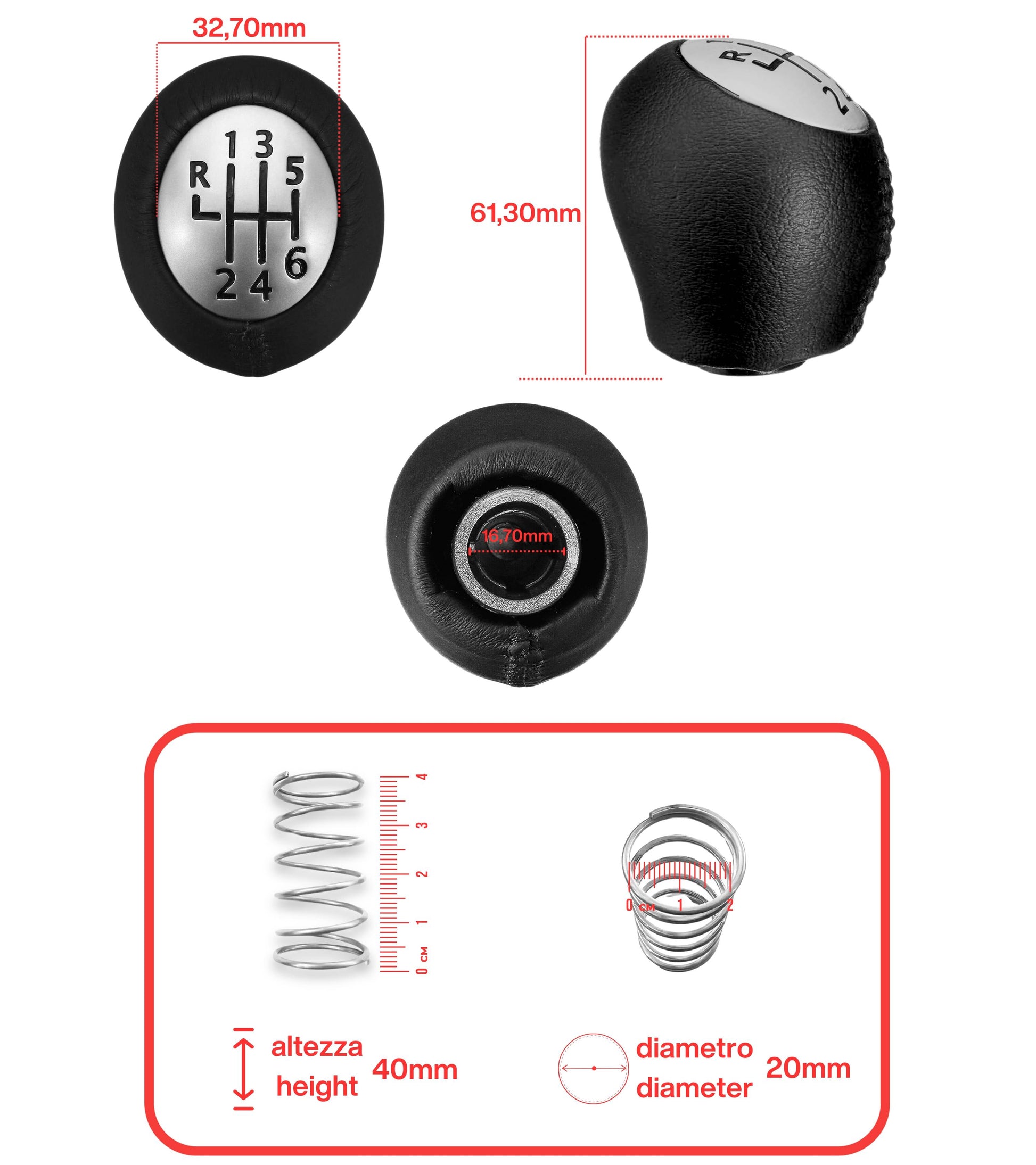 6 Speed ​​Gear Knob and Spring Compatible with Renault Megane Scenic Dacia Duster