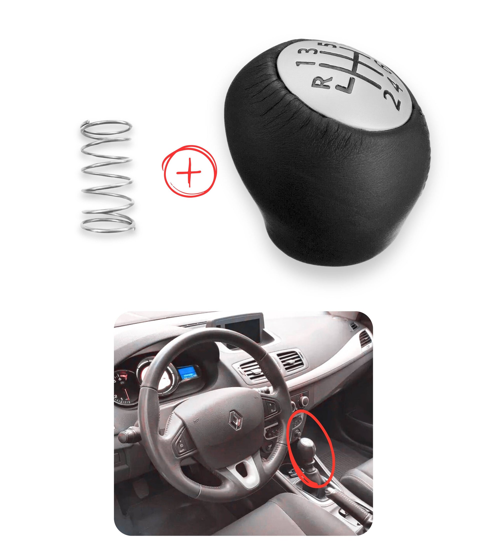 6 Speed ​​Gear Knob and Spring Compatible with Renault Megane Scenic Dacia Duster