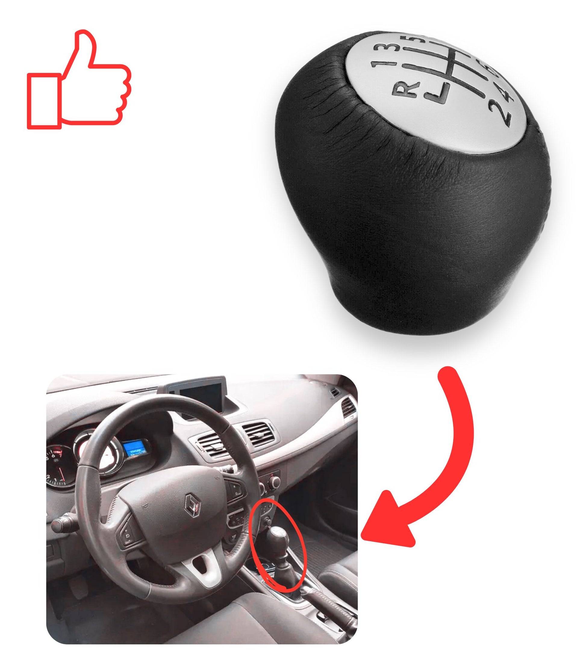 6-SPEED GEAR LEVER KNOB COMPATIBLE WITH RENAULT MEGANE SCENIC LAGUNA CLIO