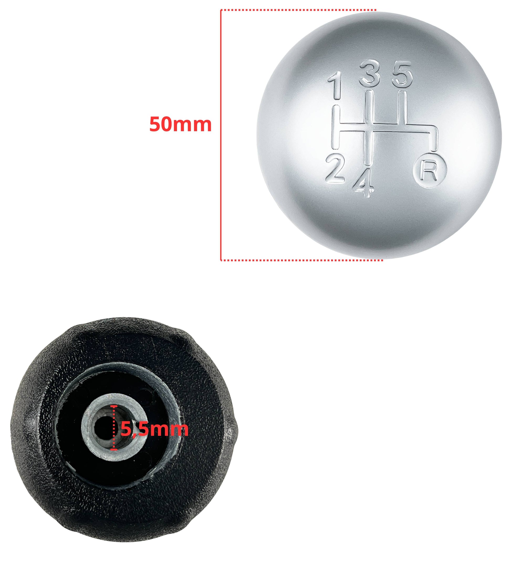 5 Speed ​​Gear Knob and Reverse Compatible with Fiat 500 500C 2007-2018 Silver