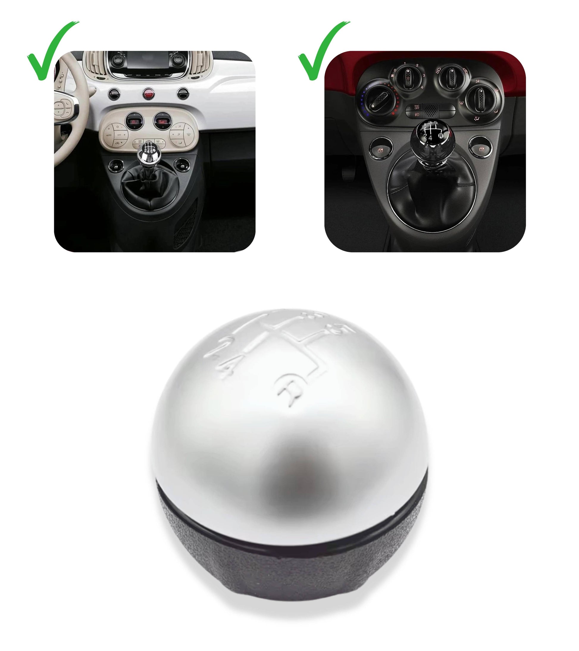 5 Speed ​​Gear Knob and Reverse Compatible with Fiat 500 500C 2007-2018 Silver