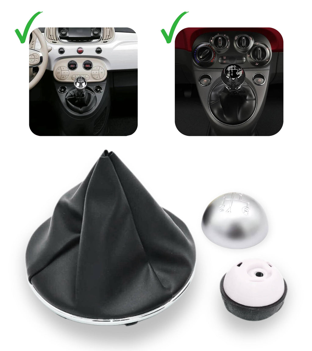 5 Speed ​​Gear Knob and Boot Kit Compatible with Fiat 500 500C 2007-2018 Knob Color Silver