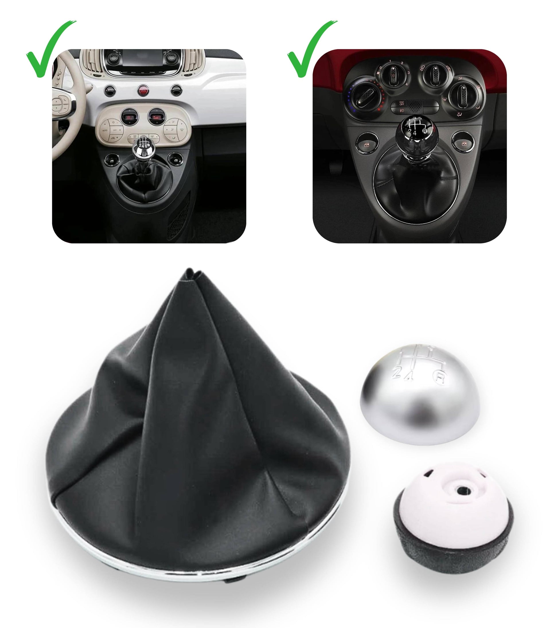 5 Speed ​​Gear Knob and Boot Kit Compatible with Fiat 500 500C 2007-2018 Knob Color Silver
