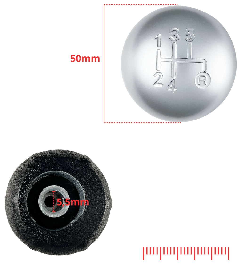 5 Speed ​​Gear Knob and Boot Kit Compatible with Fiat 500 500C 2007-2018 Knob Color Silver