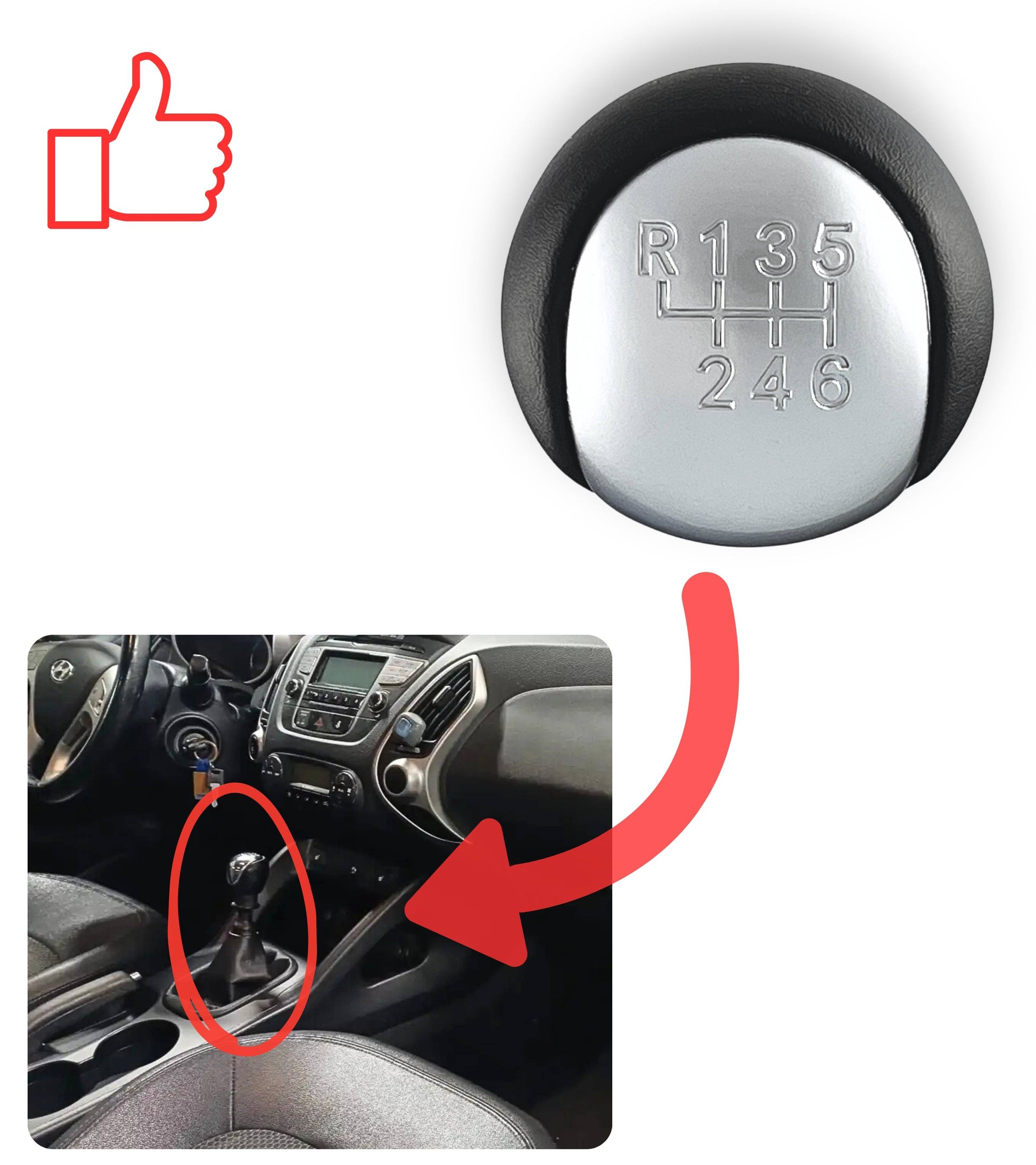 6 Speed ​​Gear Knob Compatible with Hyundai IX35 2010-2015 I30 2007-2012