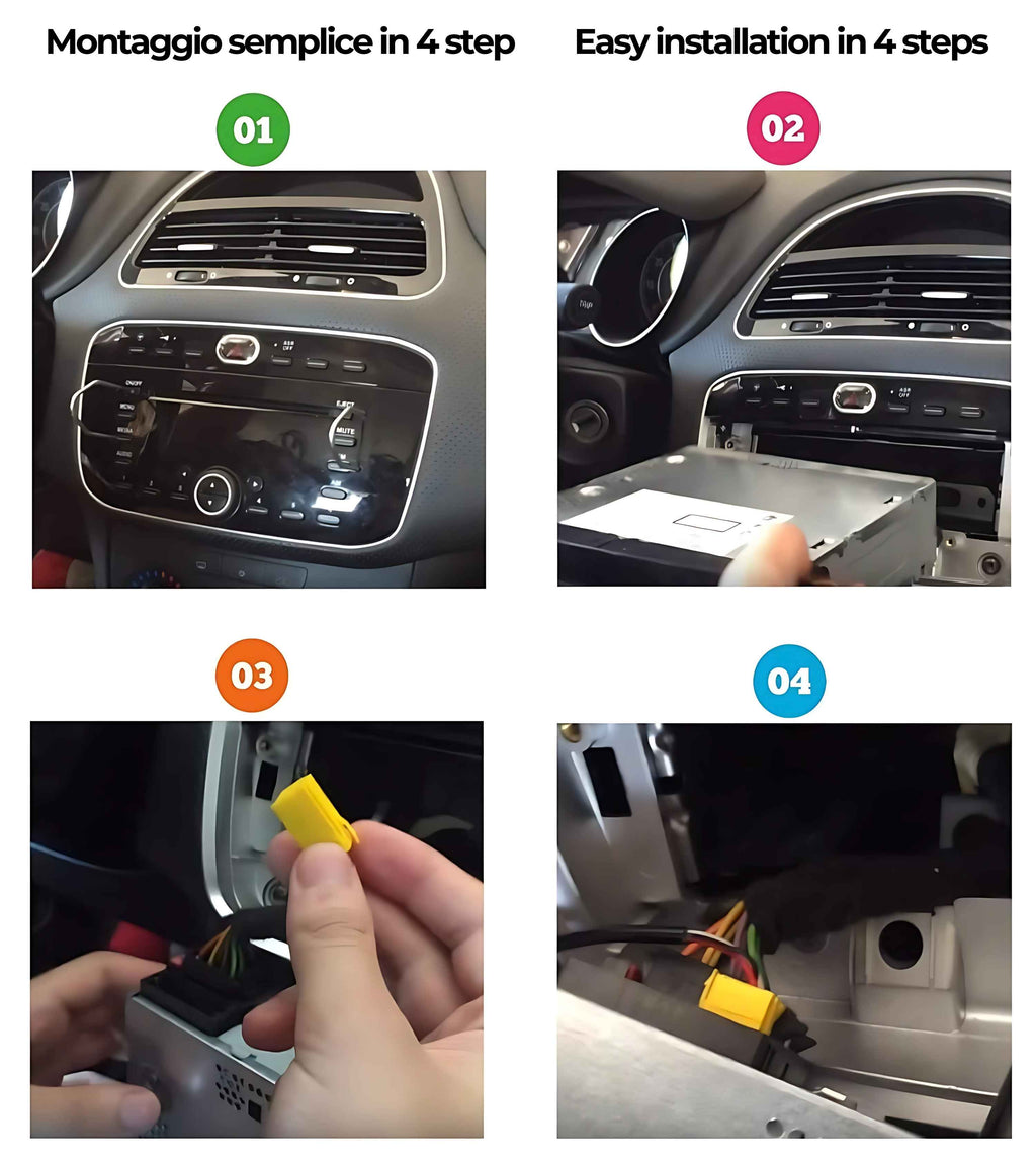 Aux Cable Compatible with Blaupunkt Radio, Compatible with Fiat Grande Punto, 500, Male Jack and Car Radio Extraction Kit