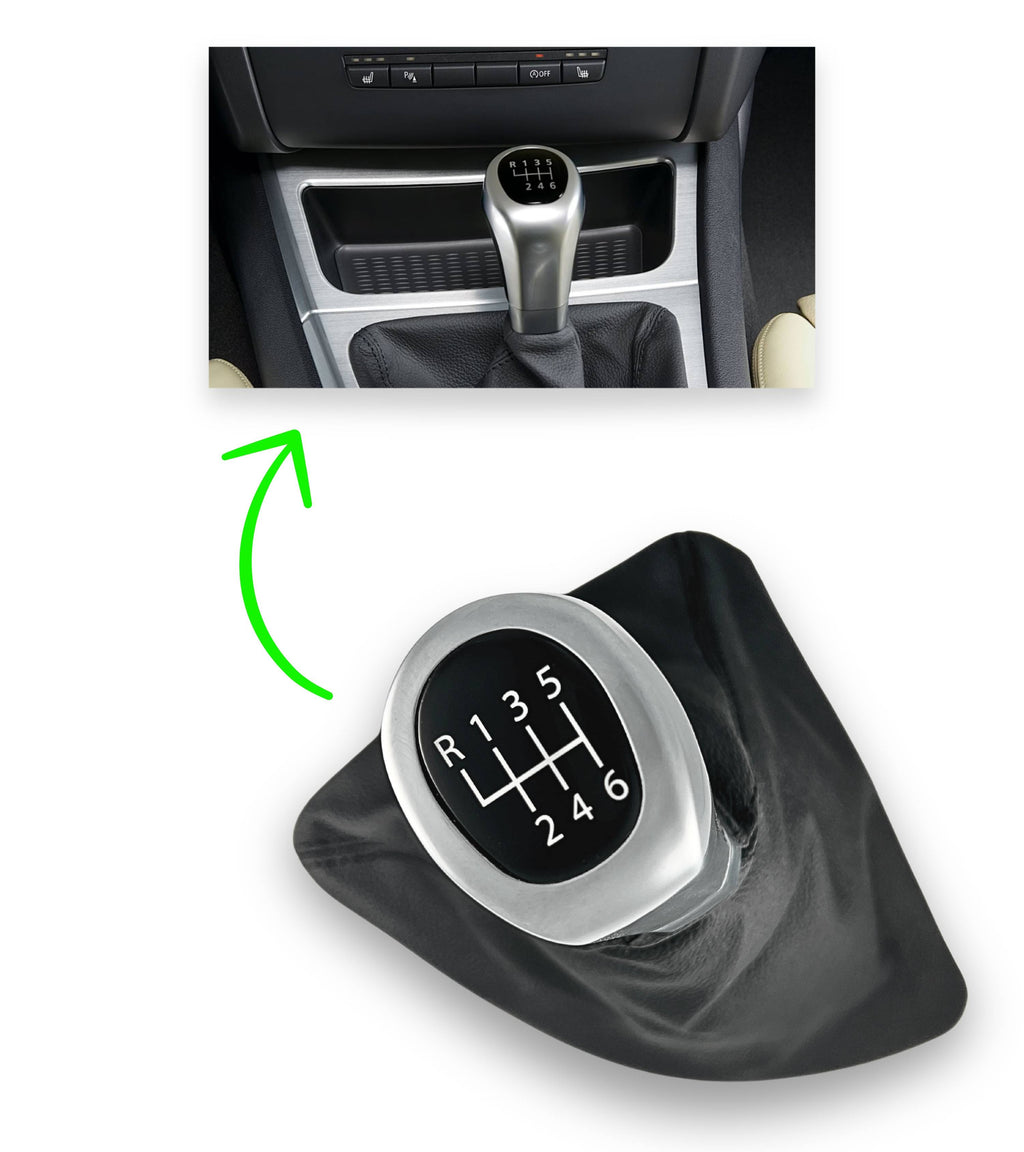 Kit Pomello 6 Marce e Cuffia per Leva Cambio Auto Compatibile con Bmw Serie 1 E81, E82, E87, E88, Oem 25118036624 25118037304 25117595326