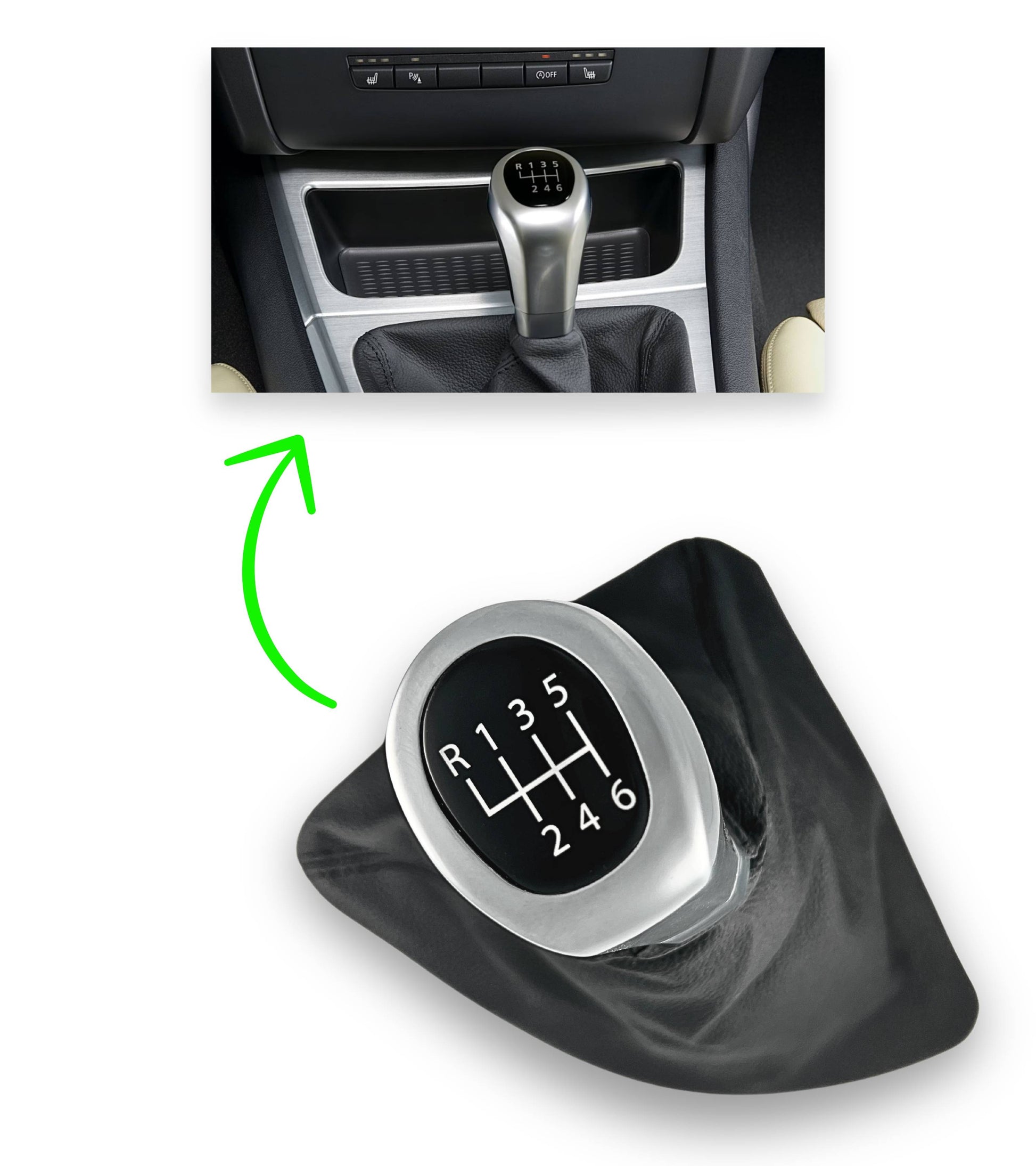 Kit Pomello 6 Marce e Cuffia per Leva Cambio Auto Compatibile con Bmw Serie 1 E81, E82, E87, E88, Oem 25118036624 25118037304 25117595326
