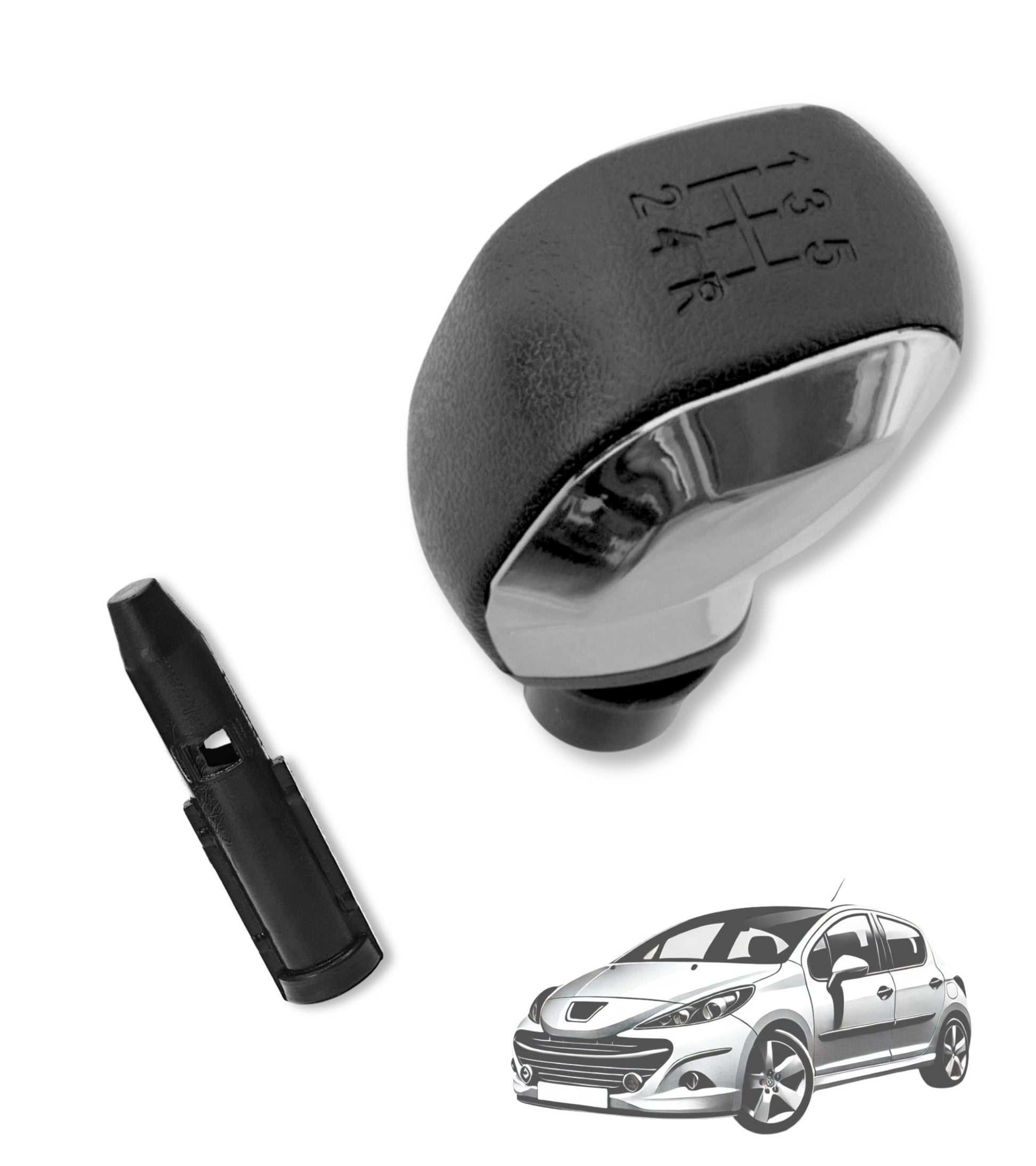 5 Speed ​​Gear Knob and Adapter Compatible with Peugeot 207 (2006-2012), 208 (2012-2019), 308 (2007-2013), Citroen C2 (2003-2009), C3 (2002-2009)