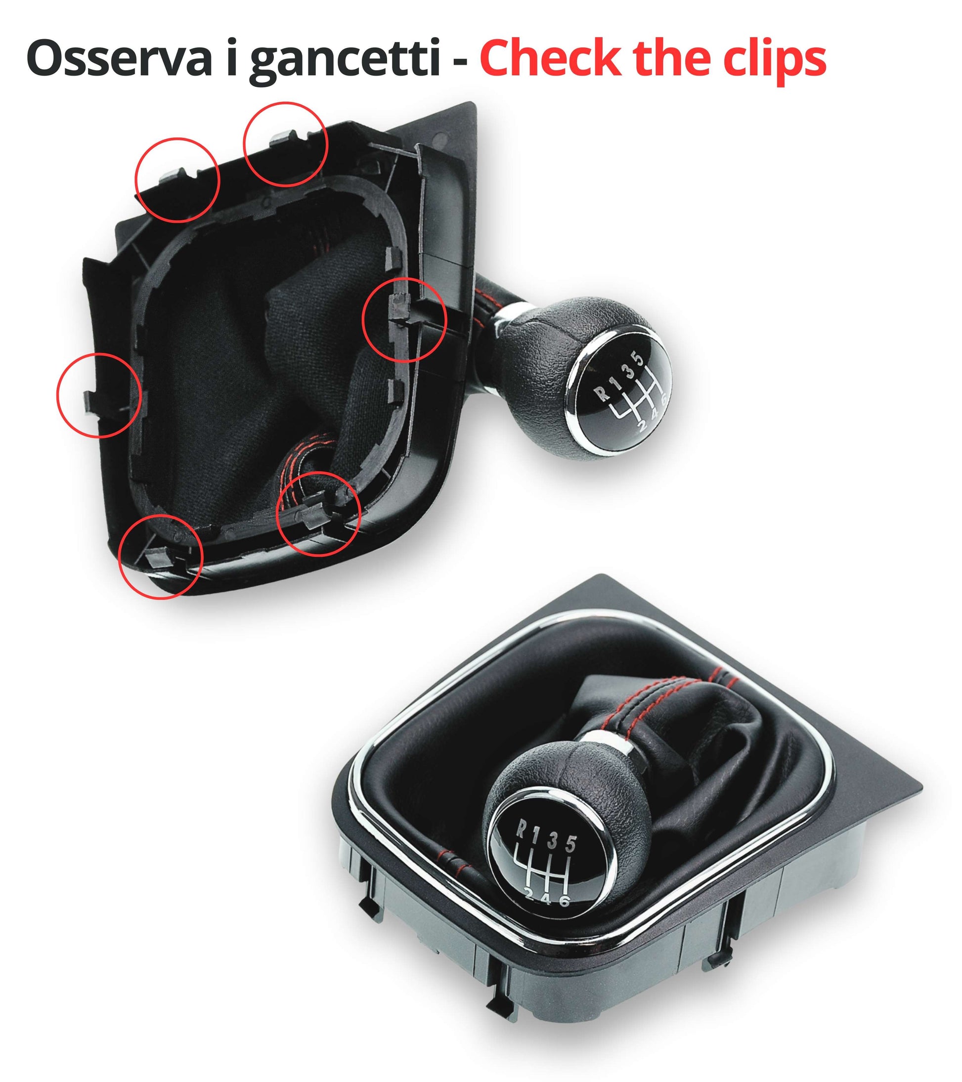 1neiSmartech 6 Speed ​​Gear Knob and Boot Kit with Red Stitching for Gear Lever Compatible with Volkswagen Golf 5 2003-2008, Golf 6 2008-2012