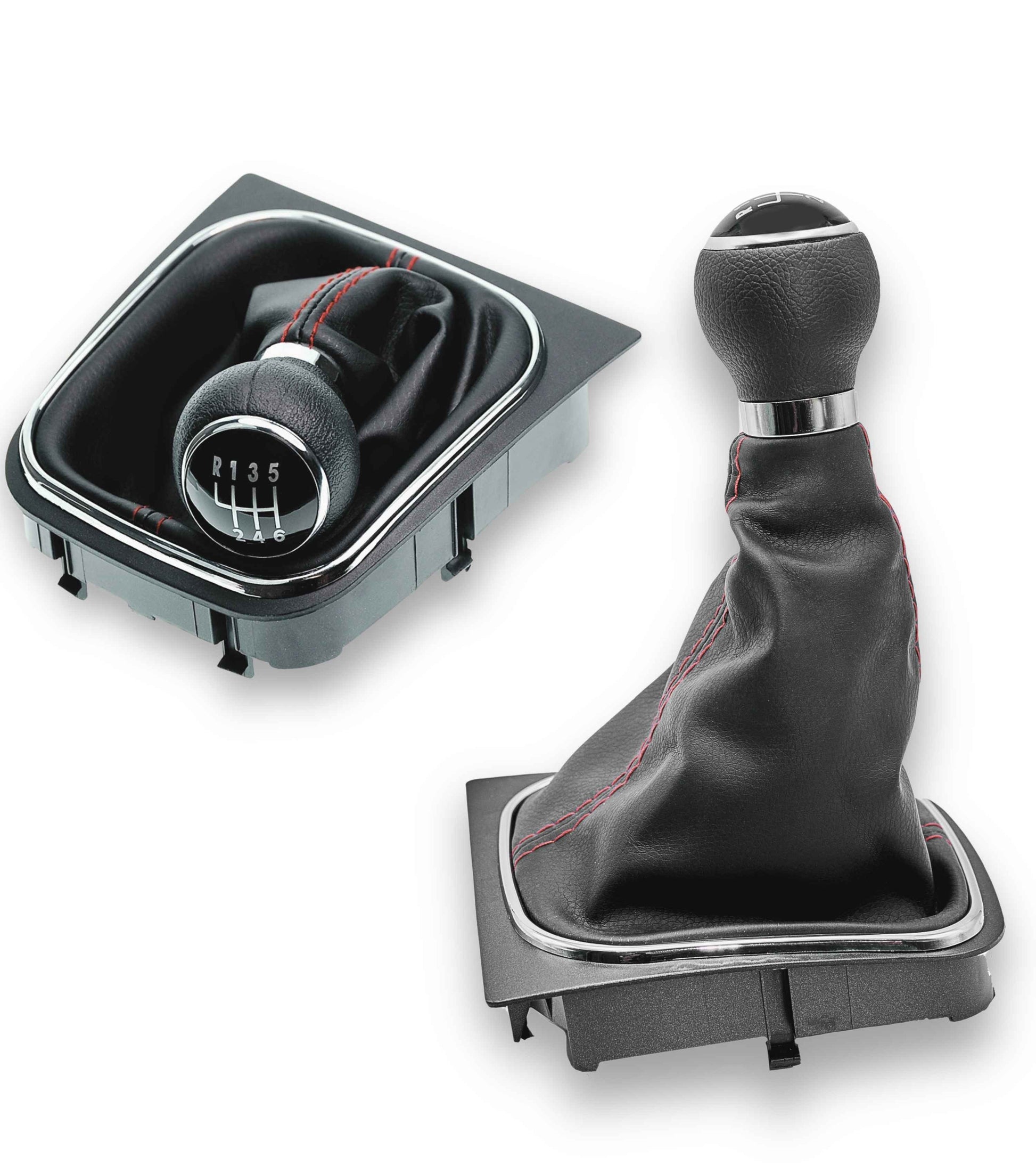 1neiSmartech 6 Speed ​​Gear Knob and Boot Kit with Red Stitching for Gear Lever Compatible with Volkswagen Golf 5 2003-2008, Golf 6 2008-2012