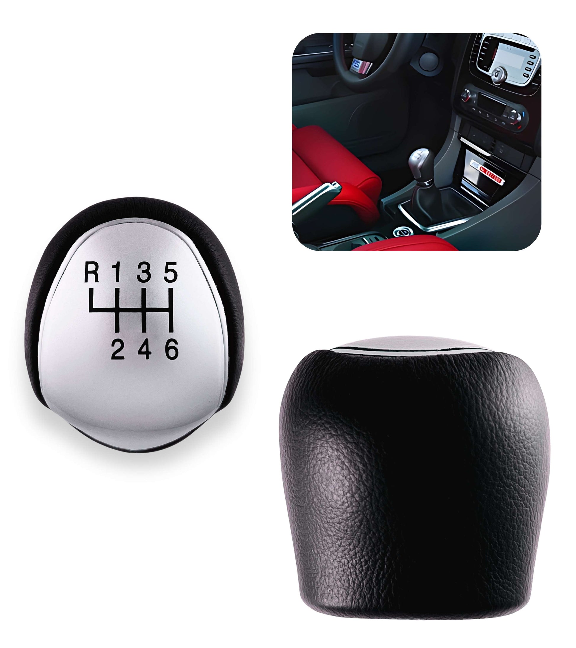 6 Speed ​​Manual Gear Shift Knob Silver Compatible with Ford C-Max, Focus Mk2 Mk3, Kuga, Mondeo IV, Galaxy, S-Max