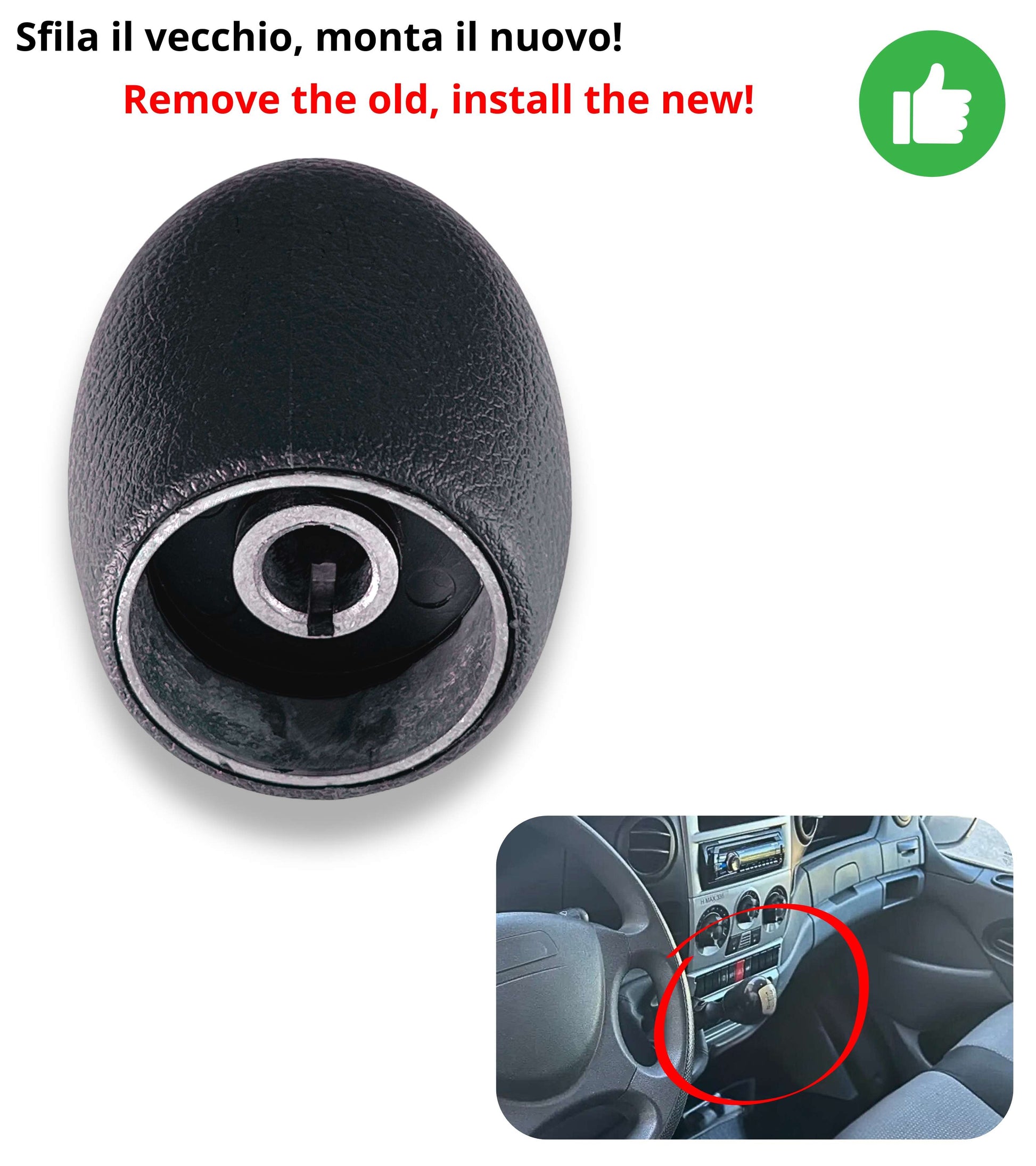 Pomello Leva Cambio 5 Marce Compatibile con Iveco Daily 2006-2017, Compatibile con codice Oem 42561576