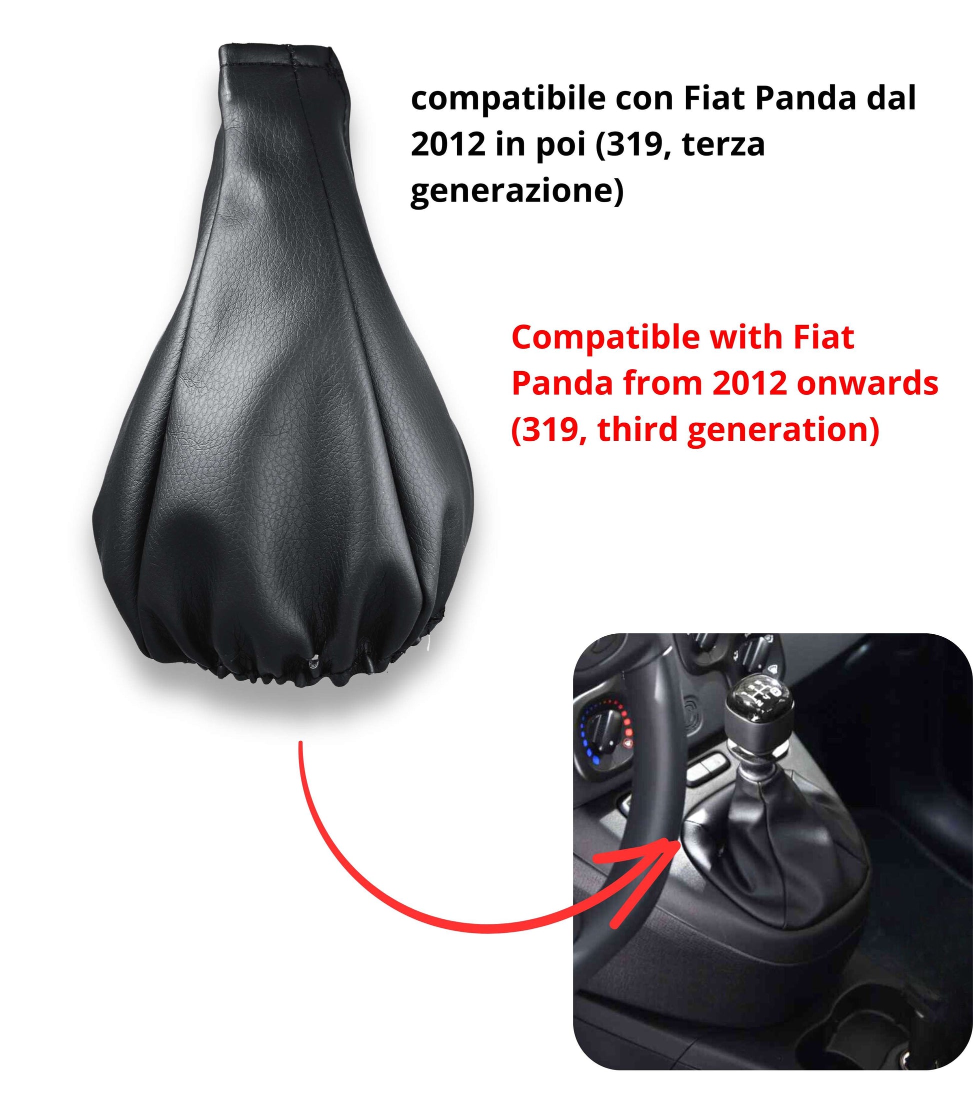 Leatherette Headphones Compatible with Fiat Panda 319 2012+, Black Color