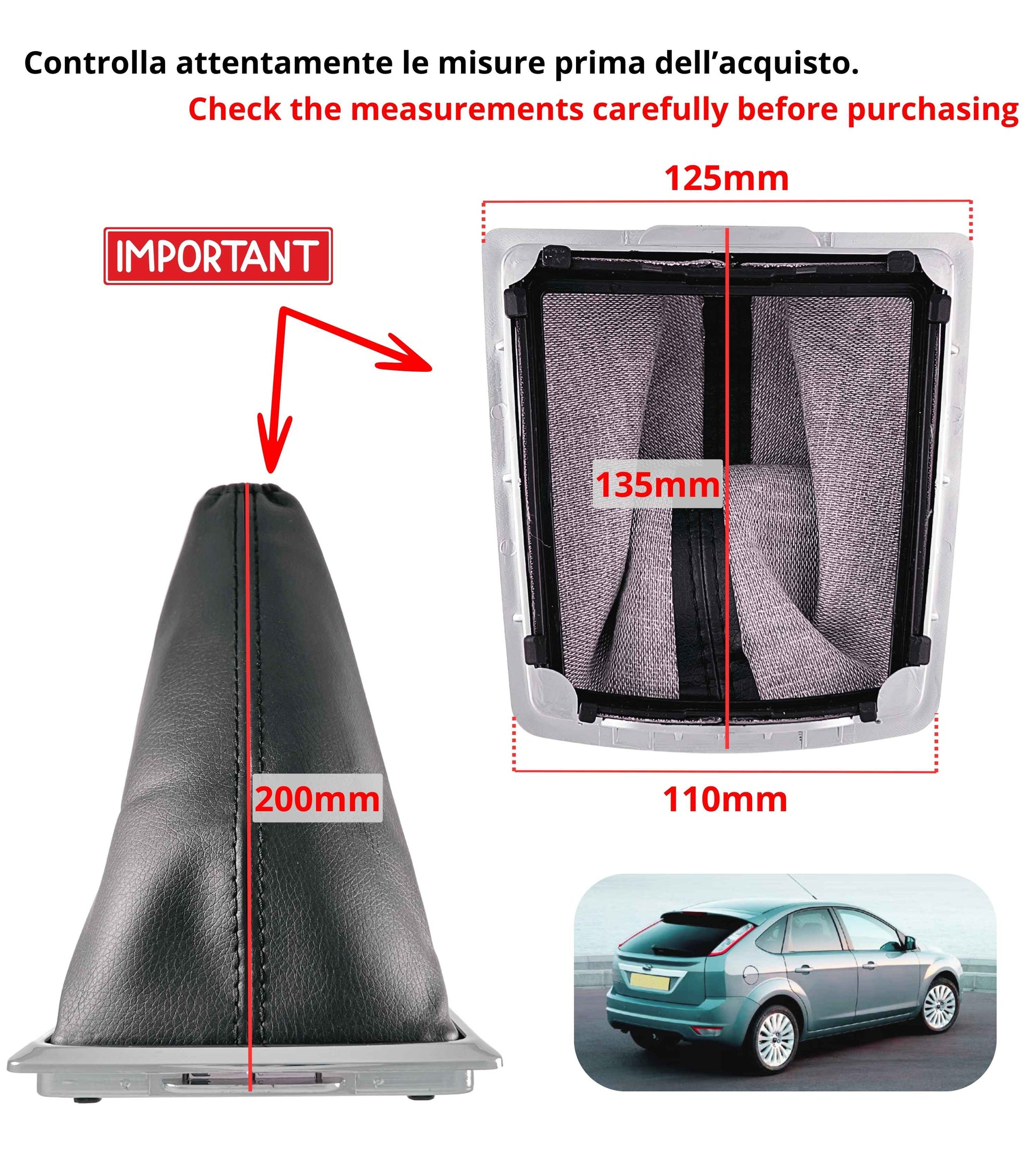 Gear Shift Gaiter Frame Kit - Compatible with Ford Focus MK2 MKII 2004-2009, Only for OEM 4M51A045B79 - Small Frame