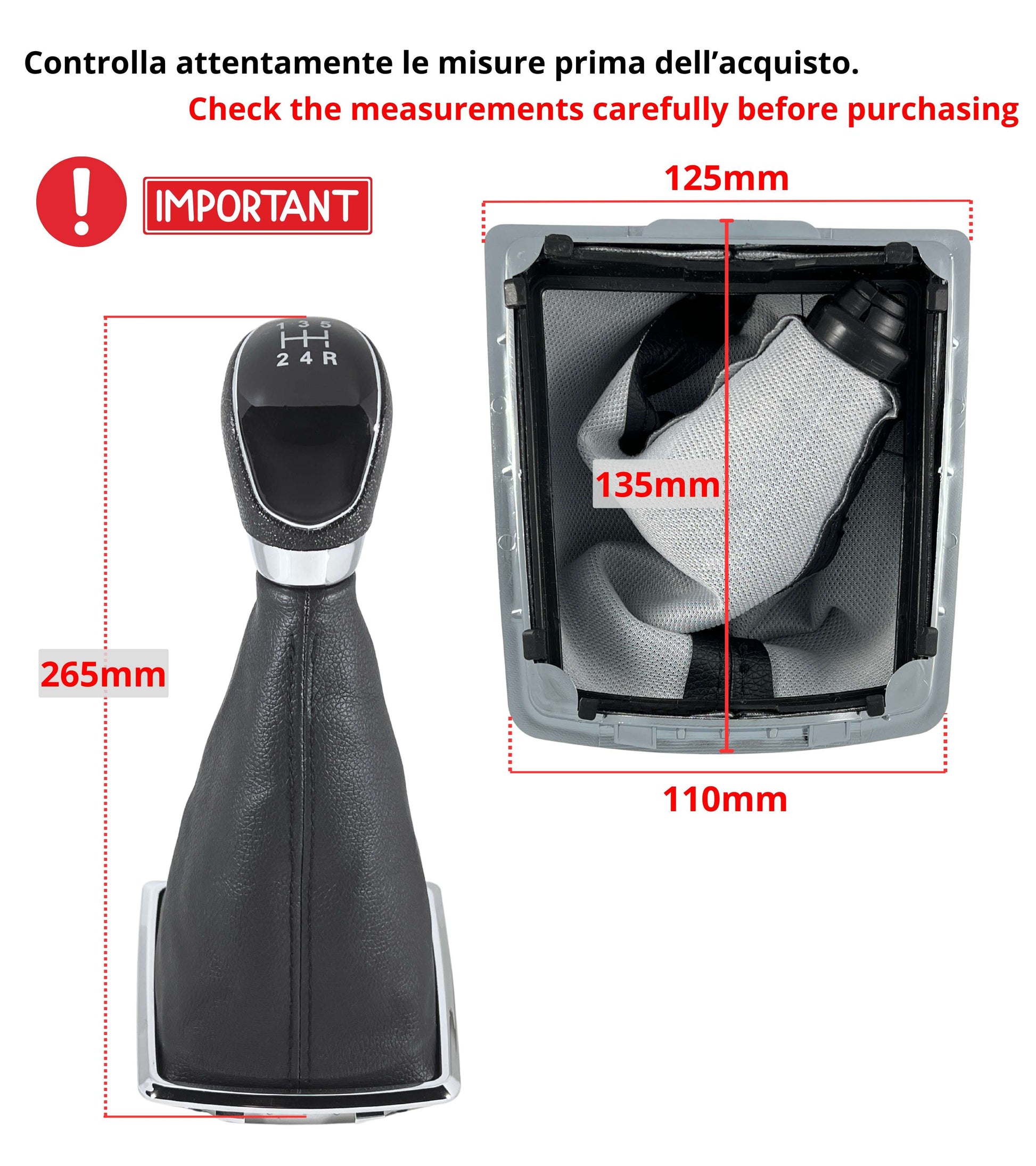 1neiSmartech 5 Speed ​​Gear Knob Frame and Cap Kit, Set Compatible with Ford Focus MK2 MKII 2004-2009 and Ford Fiesta MK6 2008-2012 (small frame)