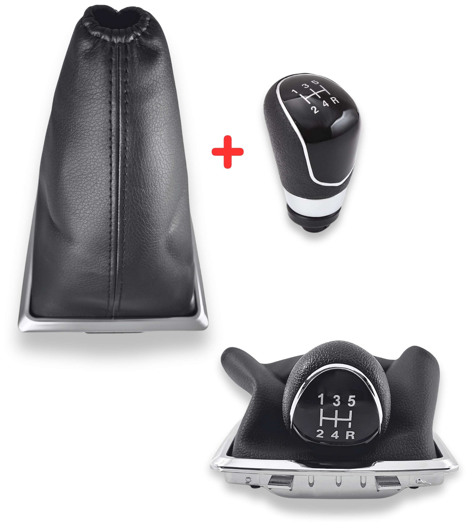 1neiSmartech 5 Speed ​​Gear Knob Frame and Cap Kit, Set Compatible with Ford Focus MK2 MKII 2004-2009 and Ford Fiesta MK6 2008-2012 (small frame)