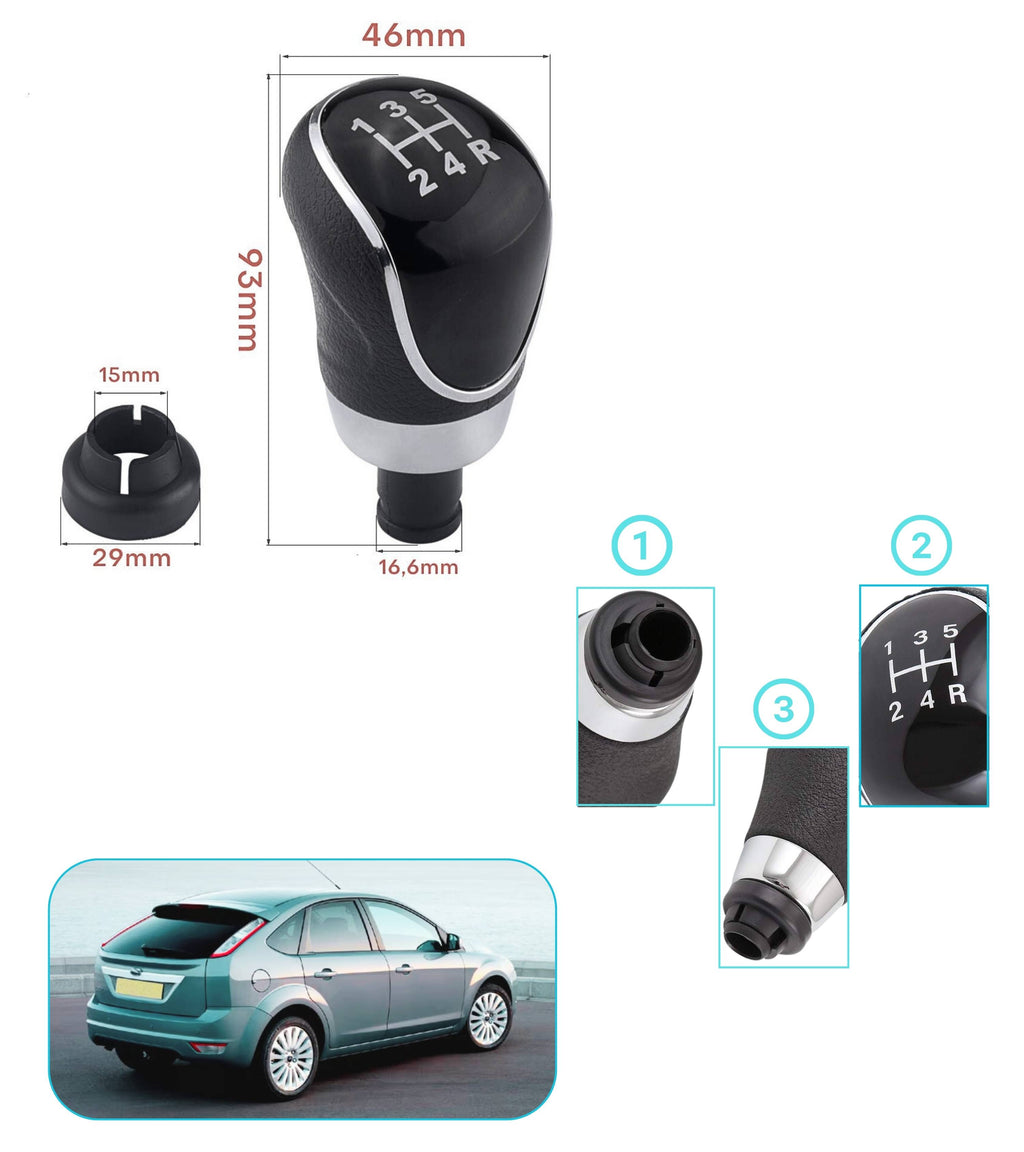 1neiSmartech 5 Speed ​​Gear Knob Frame and Cap Kit, Set Compatible with Ford Focus MK2 MKII 2004-2009 and Ford Fiesta MK6 2008-2012 (small frame)