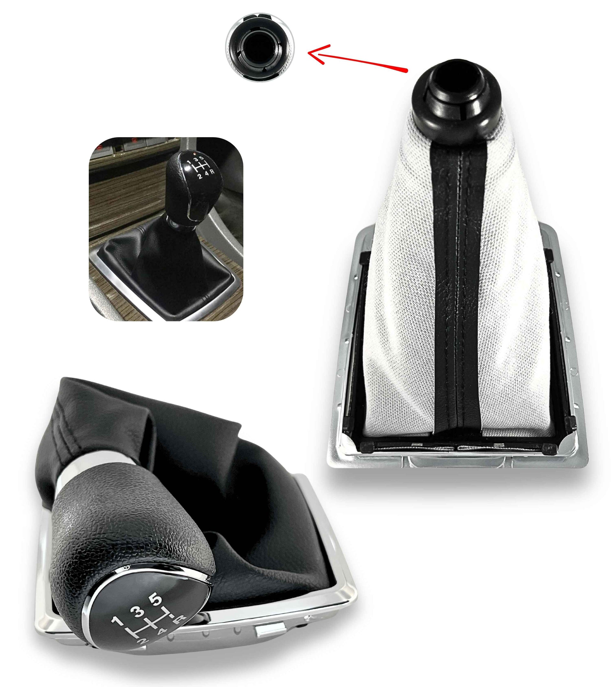 1neiSmartech 5 Speed ​​Gear Knob Frame and Cap Kit, Set Compatible with Ford Focus MK2 MKII 2004-2009 and Ford Fiesta MK6 2008-2012 (small frame)