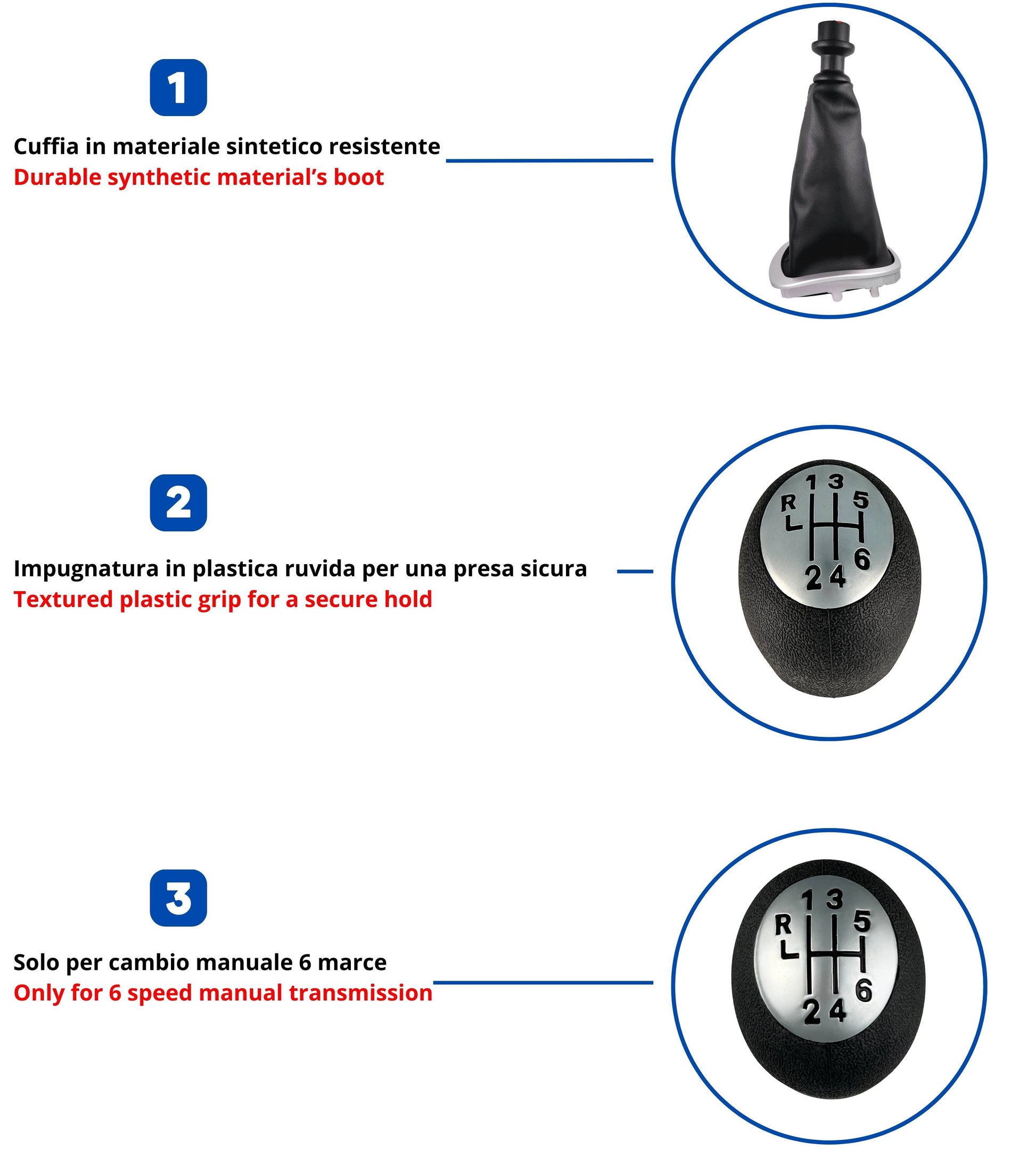 Kit Pomello Leva Cambio 6 Marce, Cuffia Nera e Cornice Argento Satinato con Ghiera Compatibile con Renault Clio III Prima Versione 2005-2012