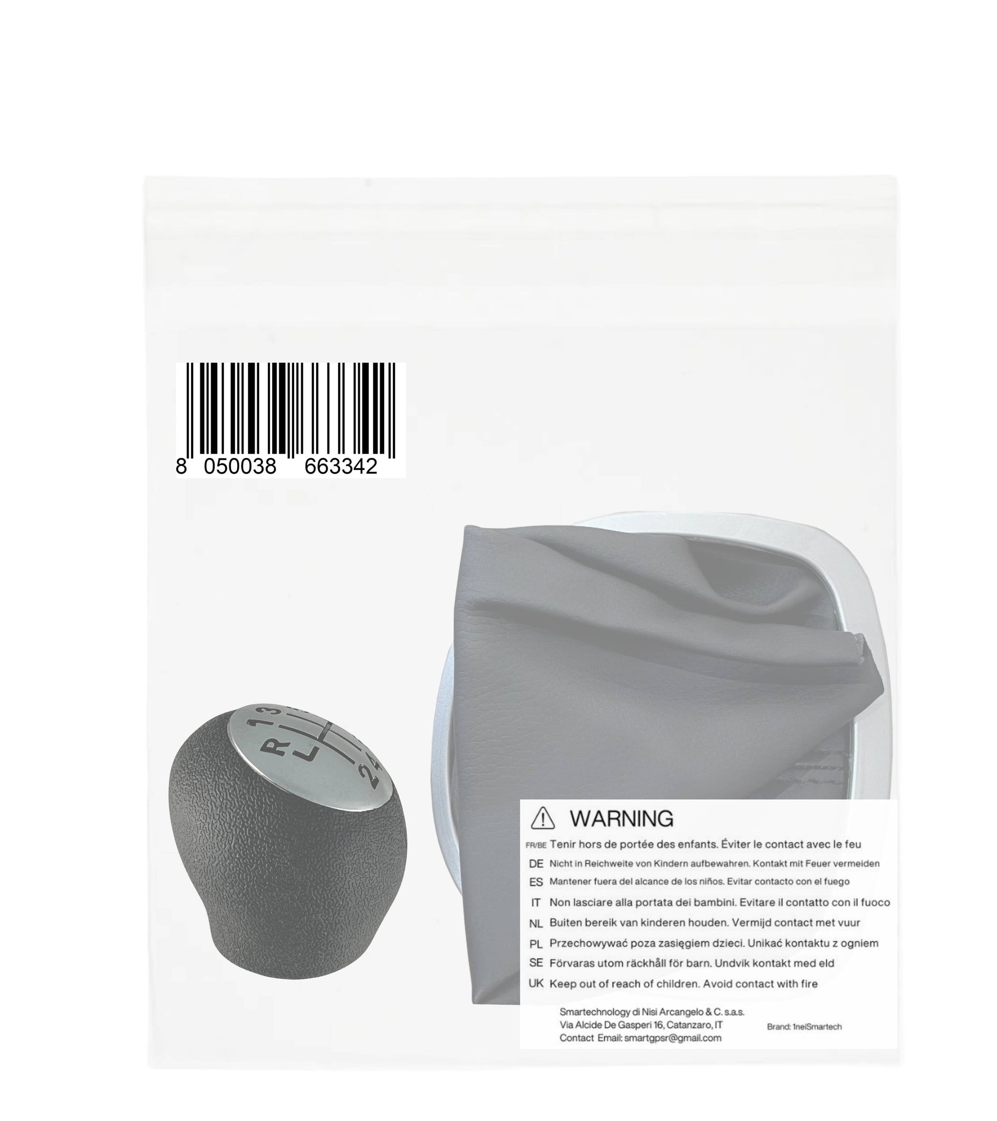Kit Pomello Leva Cambio 6 Marce, Cuffia Nera e Cornice Argento Satinato con Ghiera Compatibile con Renault Clio III Prima Versione 2005-2012