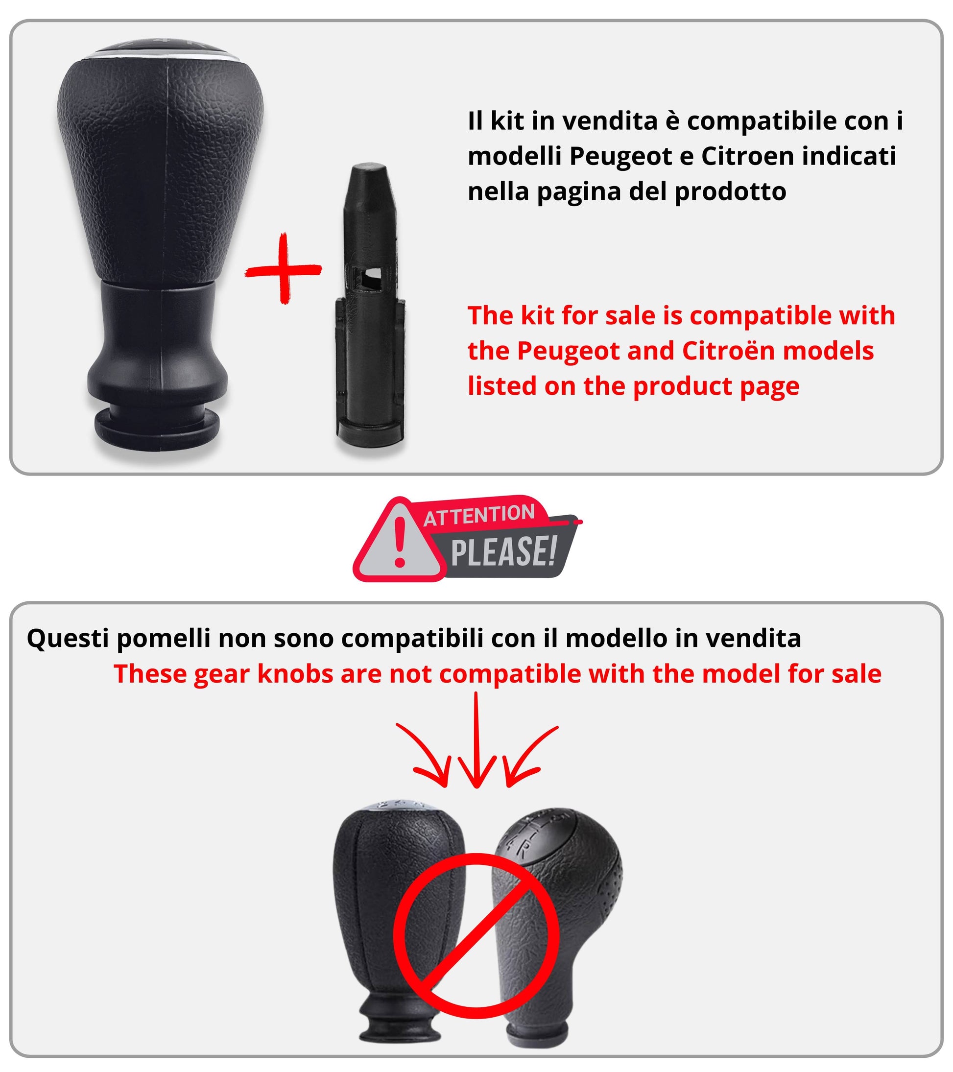 5 Speed ​​Gear Knob with Adapter Compatible with Peugeot 106 107 205 206 207 301 307 and Citroen C2 C3 C4 C5 Picasso Saxo Elysee