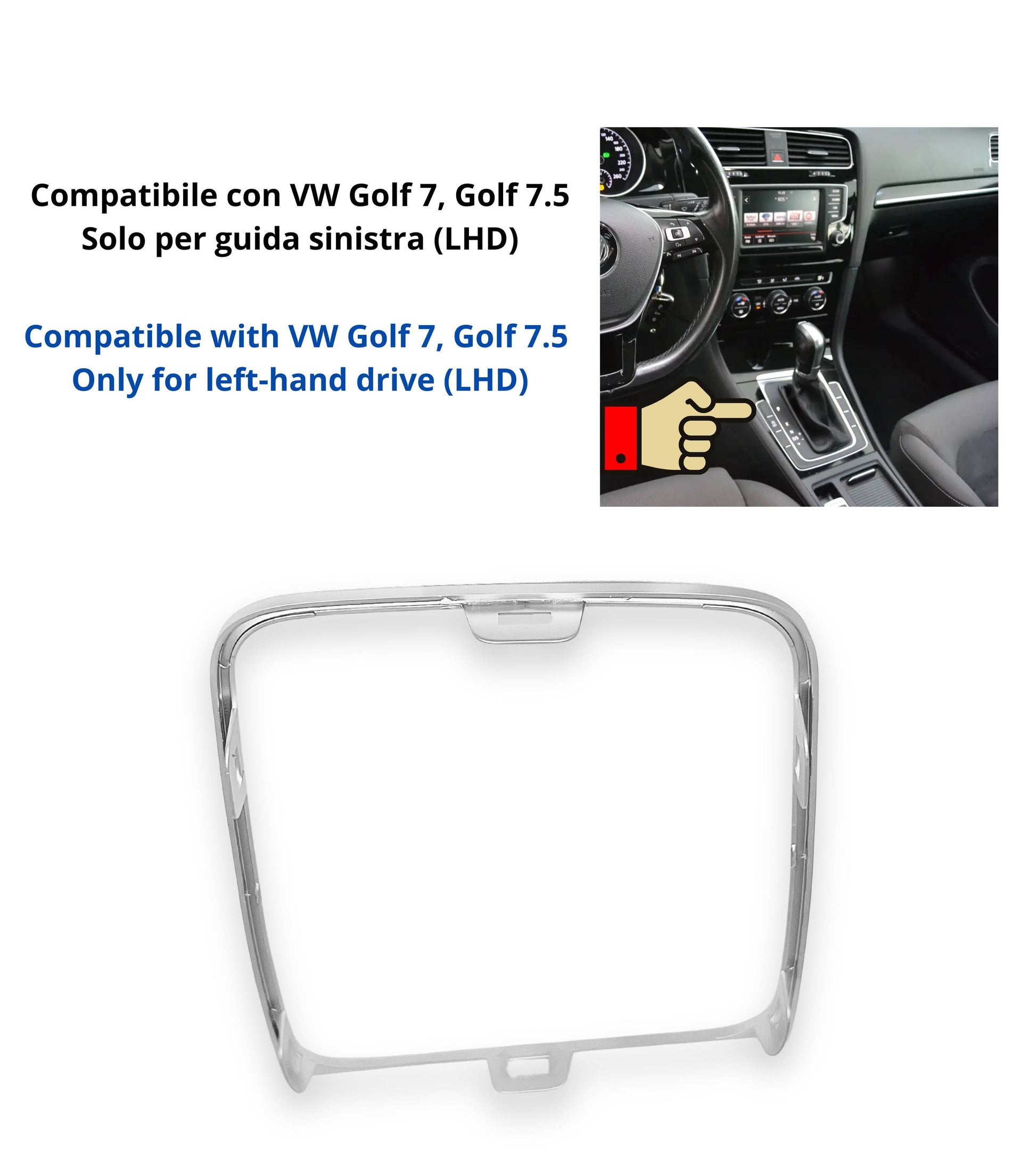 Automatic Gear Shift Knob Cover Trim, Satin Silver, Compatible with Volkswagen Golf 7 and Golf 7.5 (VII) 2012-2020, Left Hand Drive (LHD) Only
