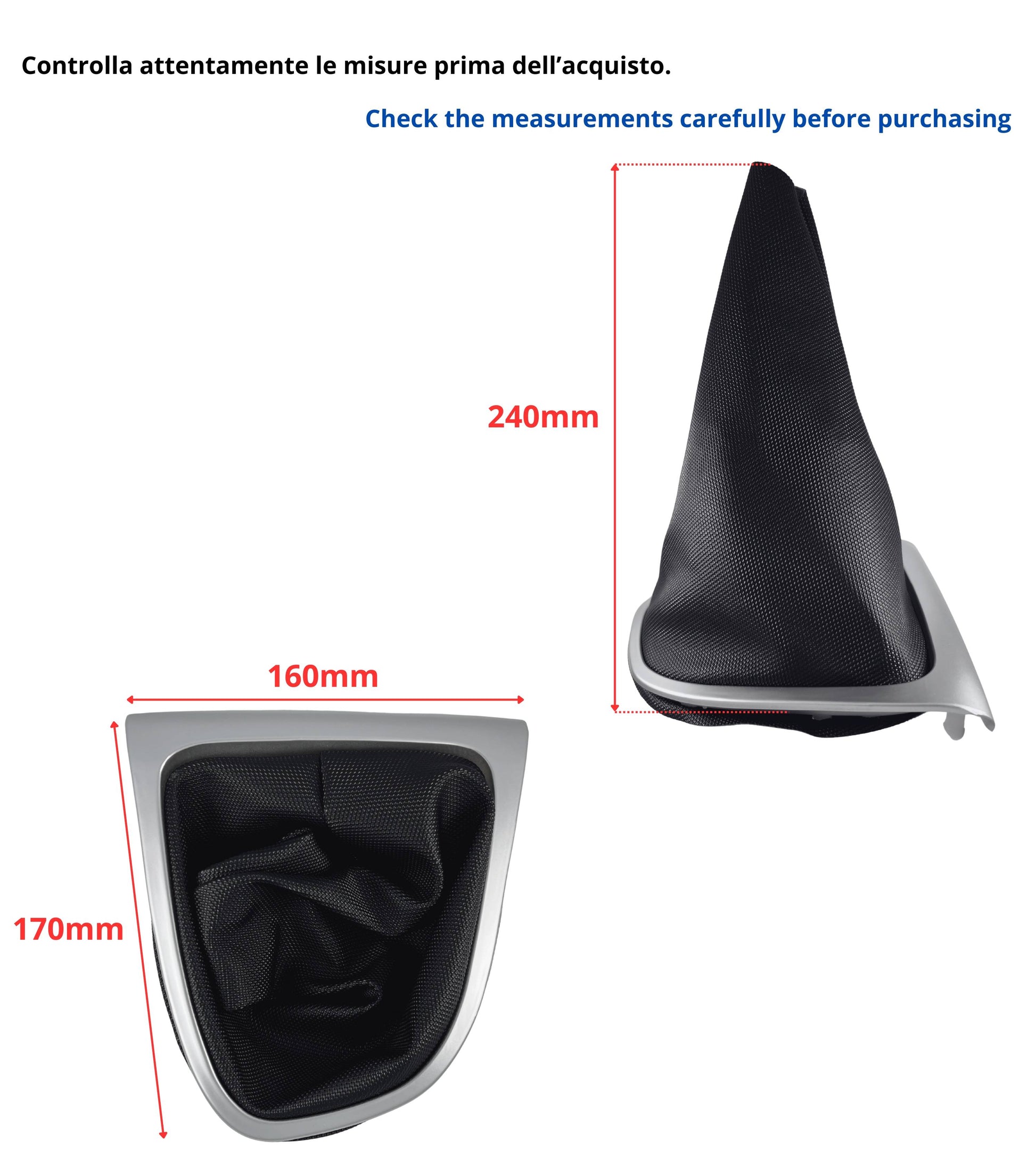 Kit Cuffia Cambio Nera con Cornice Argento/Grigio e Ghiera di Ritenzione – Compatibile con Renault Clio IV (2012-2020) – Trama a Nido d'Ape
