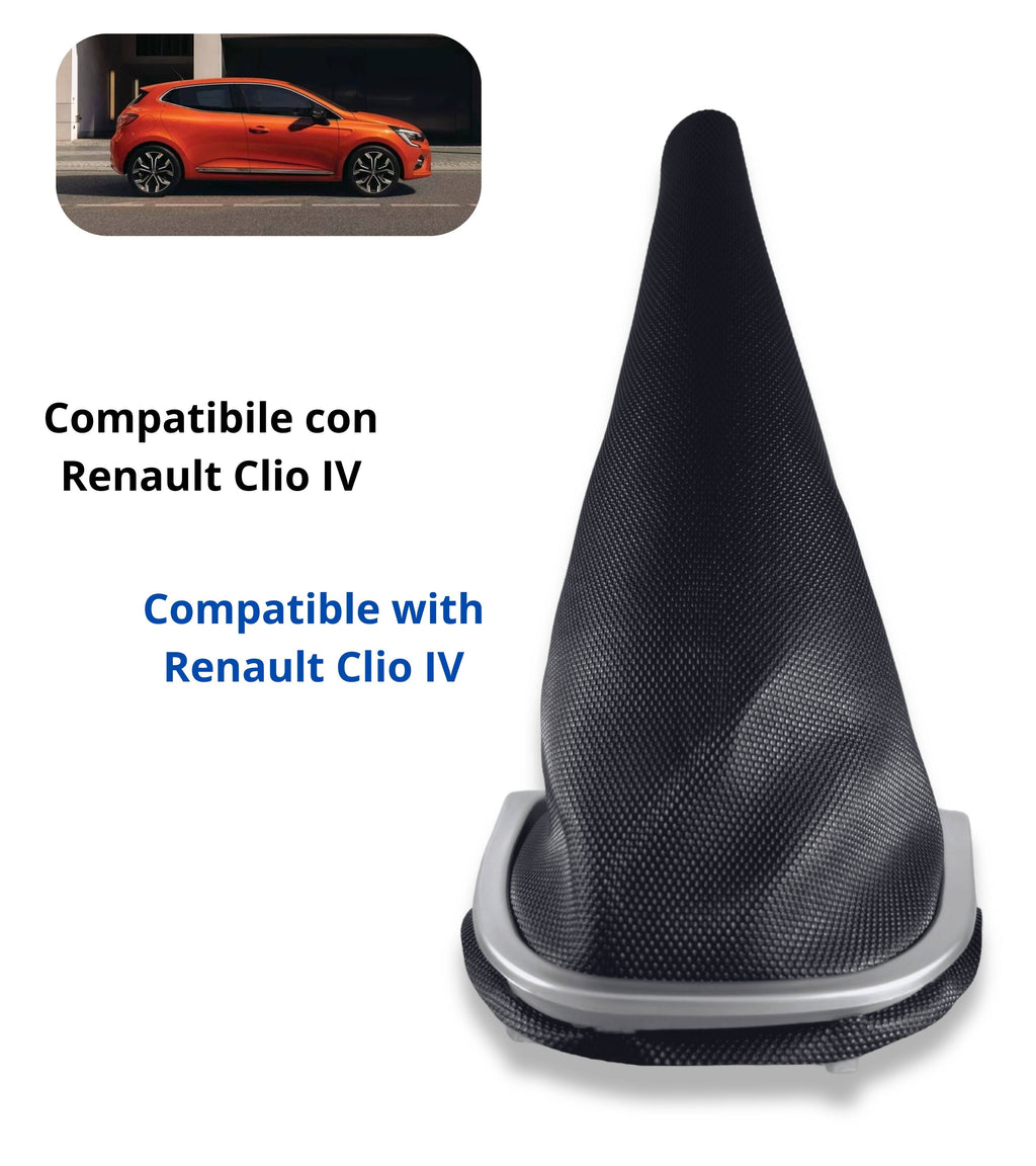 Kit Cuffia Cambio Nera con Cornice Argento/Grigio e Ghiera di Ritenzione – Compatibile con Renault Clio IV (2012-2020) – Trama a Nido d'Ape