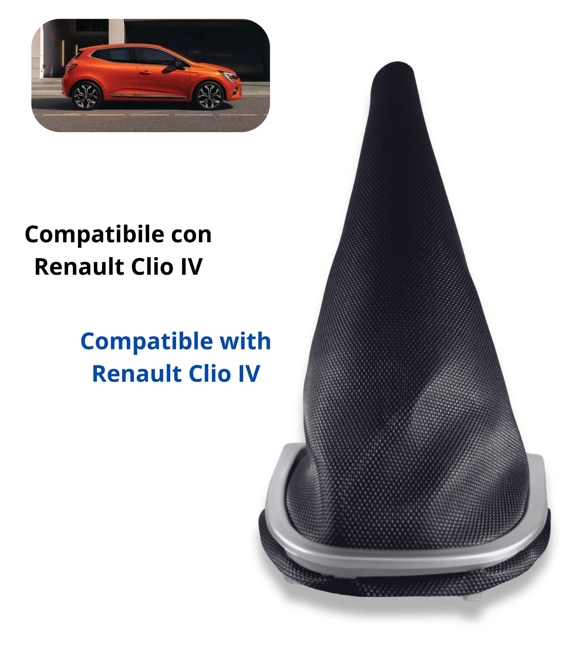 Kit Cuffia Cambio Nera con Cornice Argento/Grigio e Ghiera di Ritenzione – Compatibile con Renault Clio IV (2012-2020) – Trama a Nido d'Ape