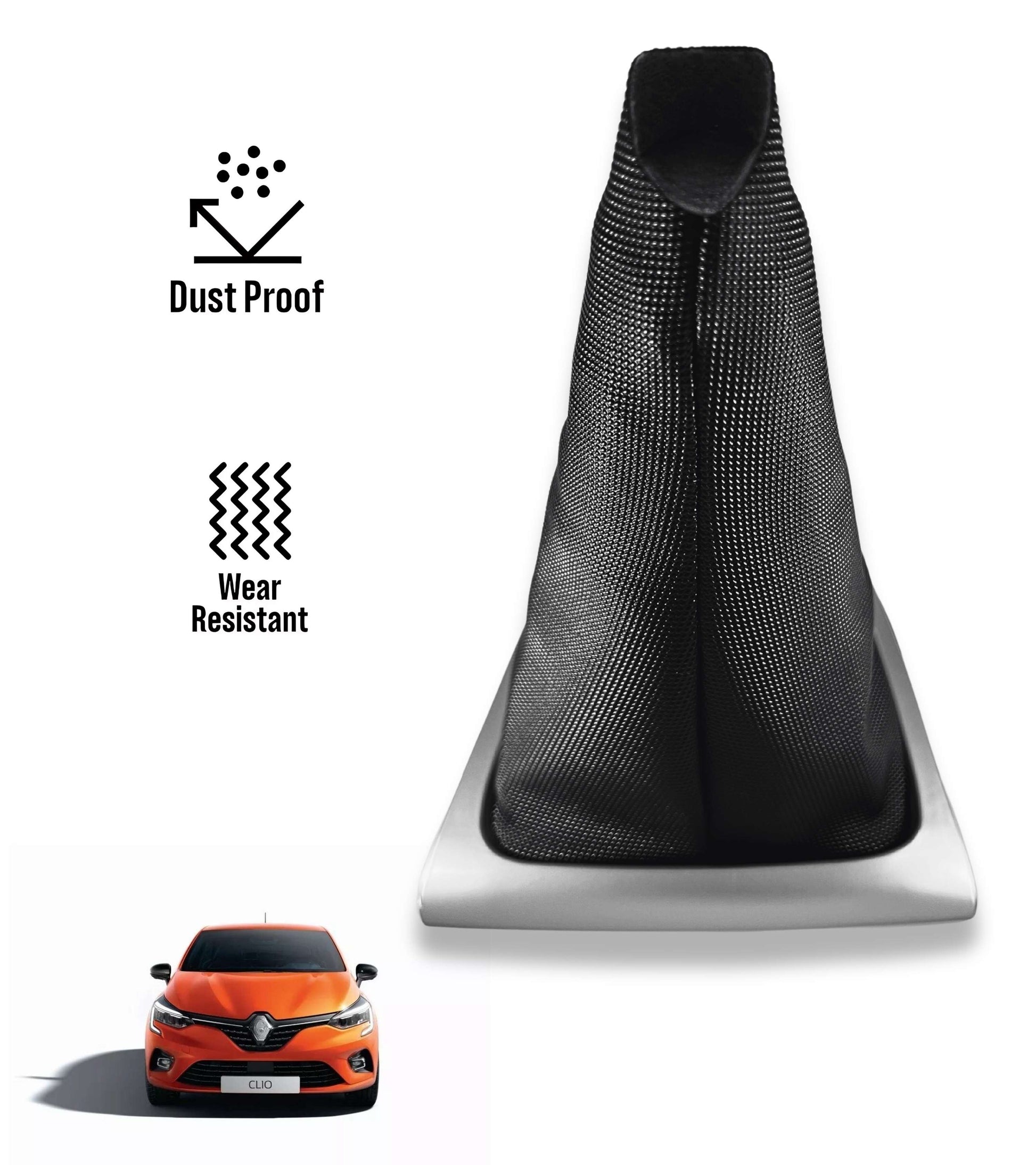 Kit Cuffia Cambio Nera con Cornice Argento/Grigio e Ghiera di Ritenzione – Compatibile con Renault Clio IV (2012-2020) – Trama a Nido d'Ape