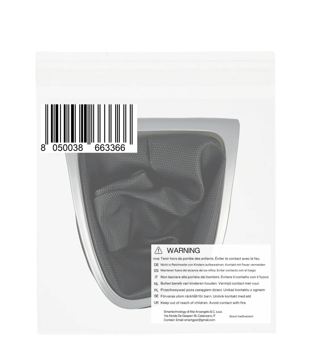 Kit Cuffia Cambio Nera con Cornice Argento/Grigio e Ghiera di Ritenzione – Compatibile con Renault Clio IV (2012-2020) – Trama a Nido d'Ape