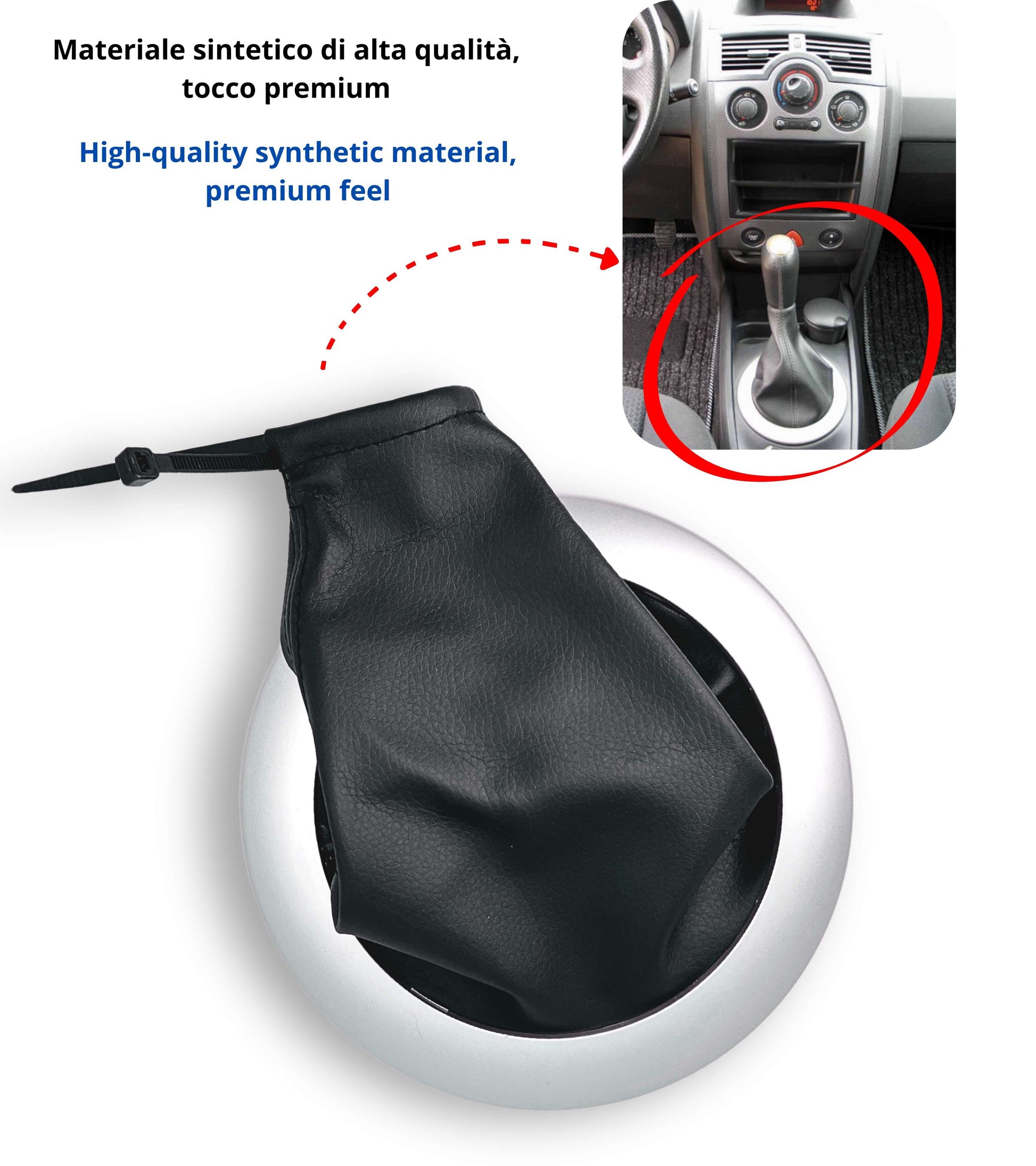 Kit Cuffia Cambio con Cornice Argento Satinato e Ghiera di Ritenzione, Compatibile con Renault Megane Ii 2002-2009, Oem 8200454976 8200079096