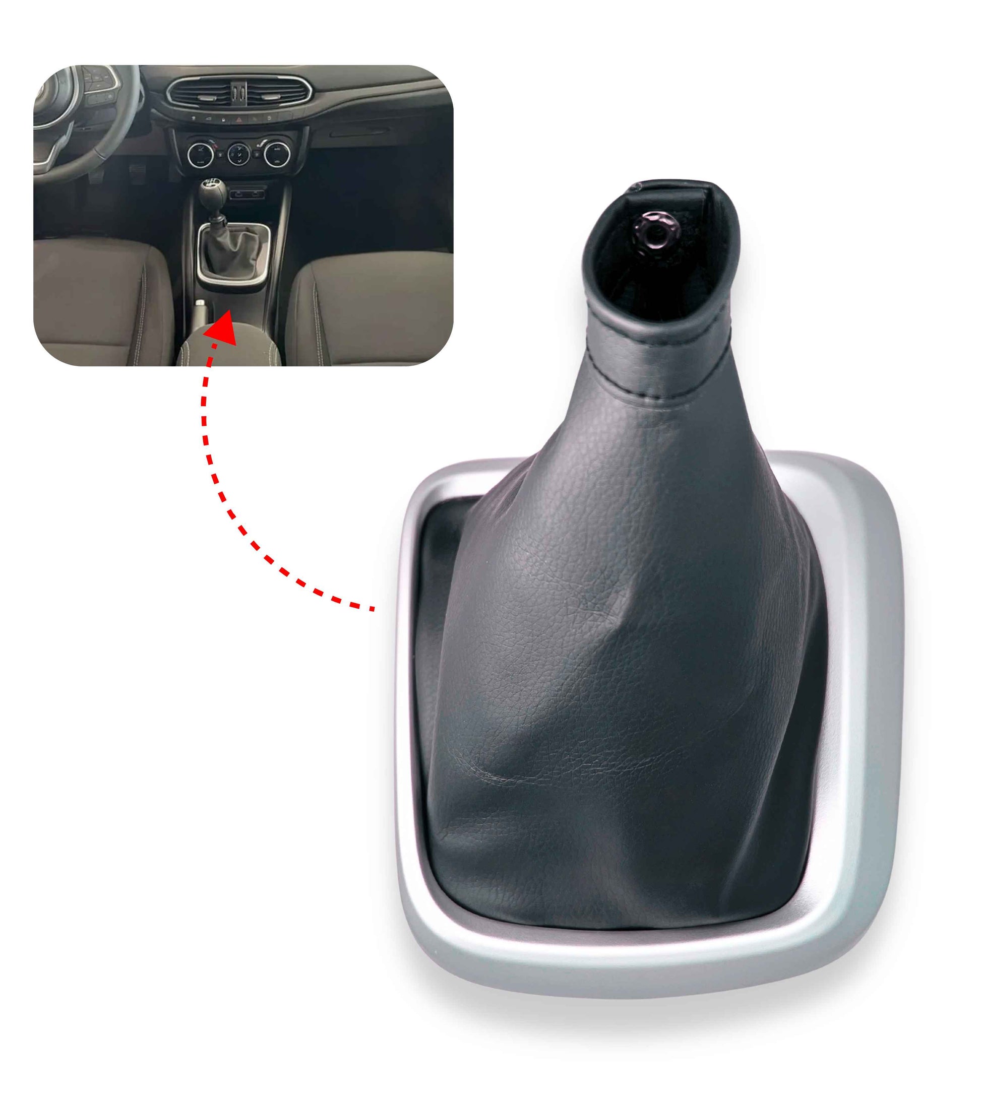 Gear Shift Boot Kit with Chrome Silver Frame and Retention Ring, Compatible with Fiat Tipo 356 2015+, Fiat Tipo 357 2016+, Fiat Tipo 358 2016+