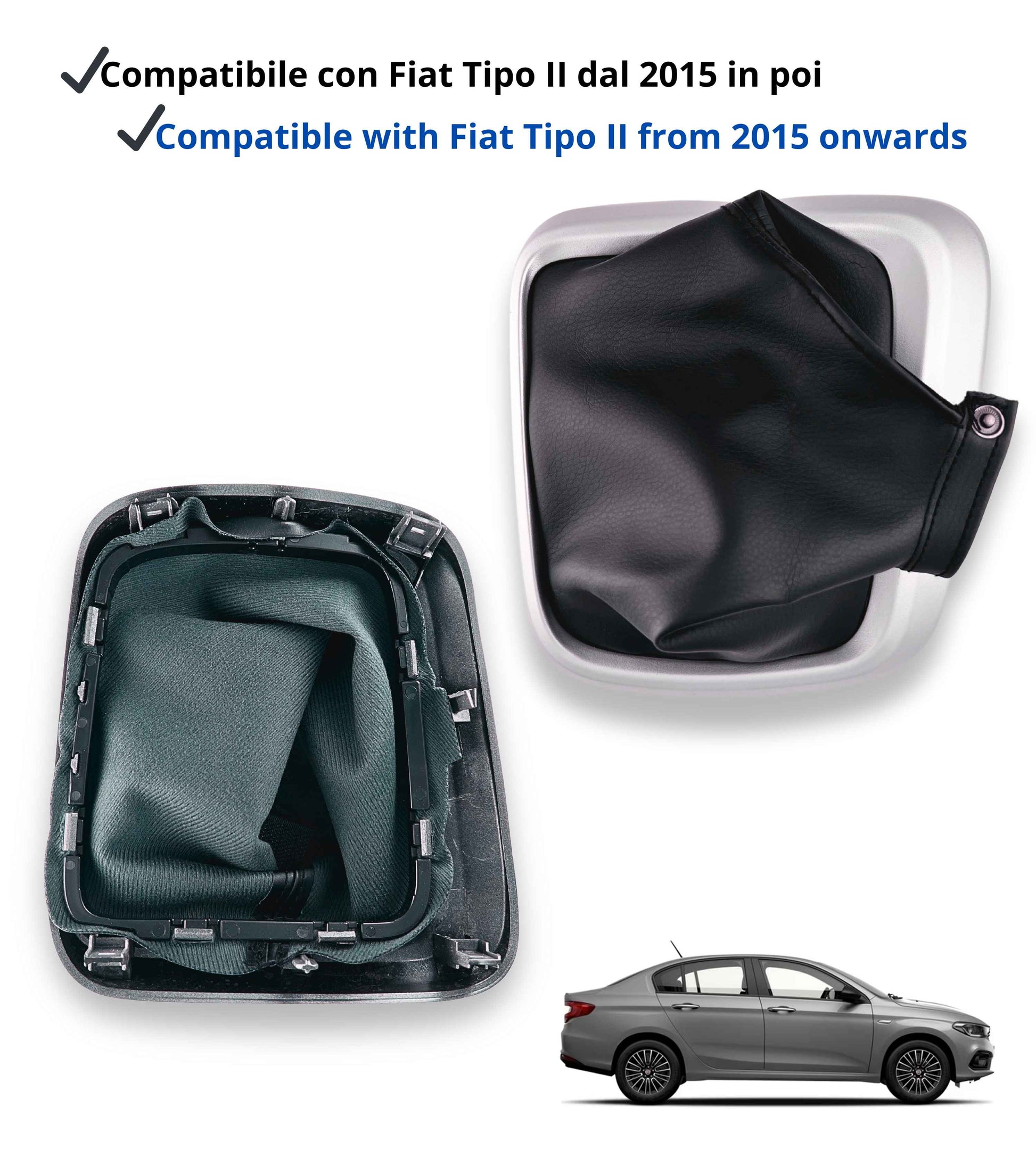 Gear Shift Boot Kit with Chrome Silver Frame and Retention Ring, Compatible with Fiat Tipo 356 2015+, Fiat Tipo 357 2016+, Fiat Tipo 358 2016+