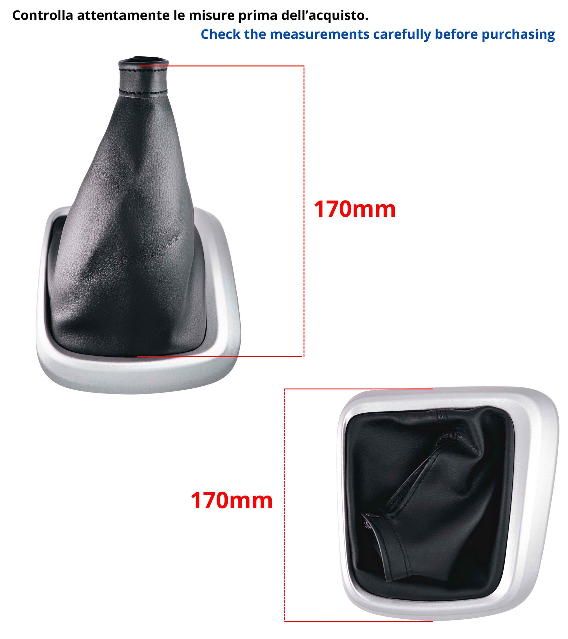 Gear Shift Boot Kit with Chrome Silver Frame and Retention Ring, Compatible with Fiat Tipo 356 2015+, Fiat Tipo 357 2016+, Fiat Tipo 358 2016+