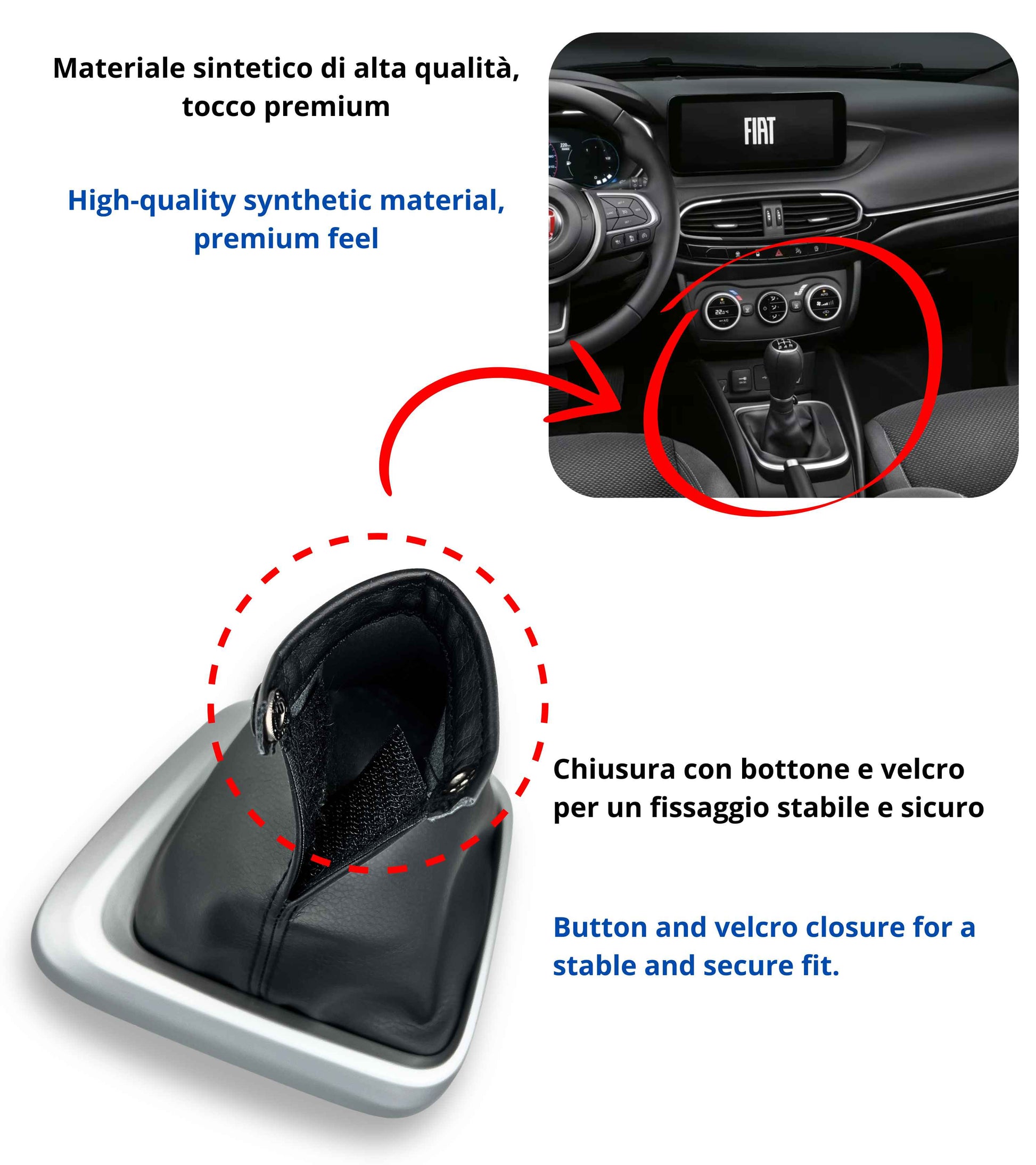 Gear Shift Boot Kit with Chrome Silver Frame and Retention Ring, Compatible with Fiat Tipo 356 2015+, Fiat Tipo 357 2016+, Fiat Tipo 358 2016+
