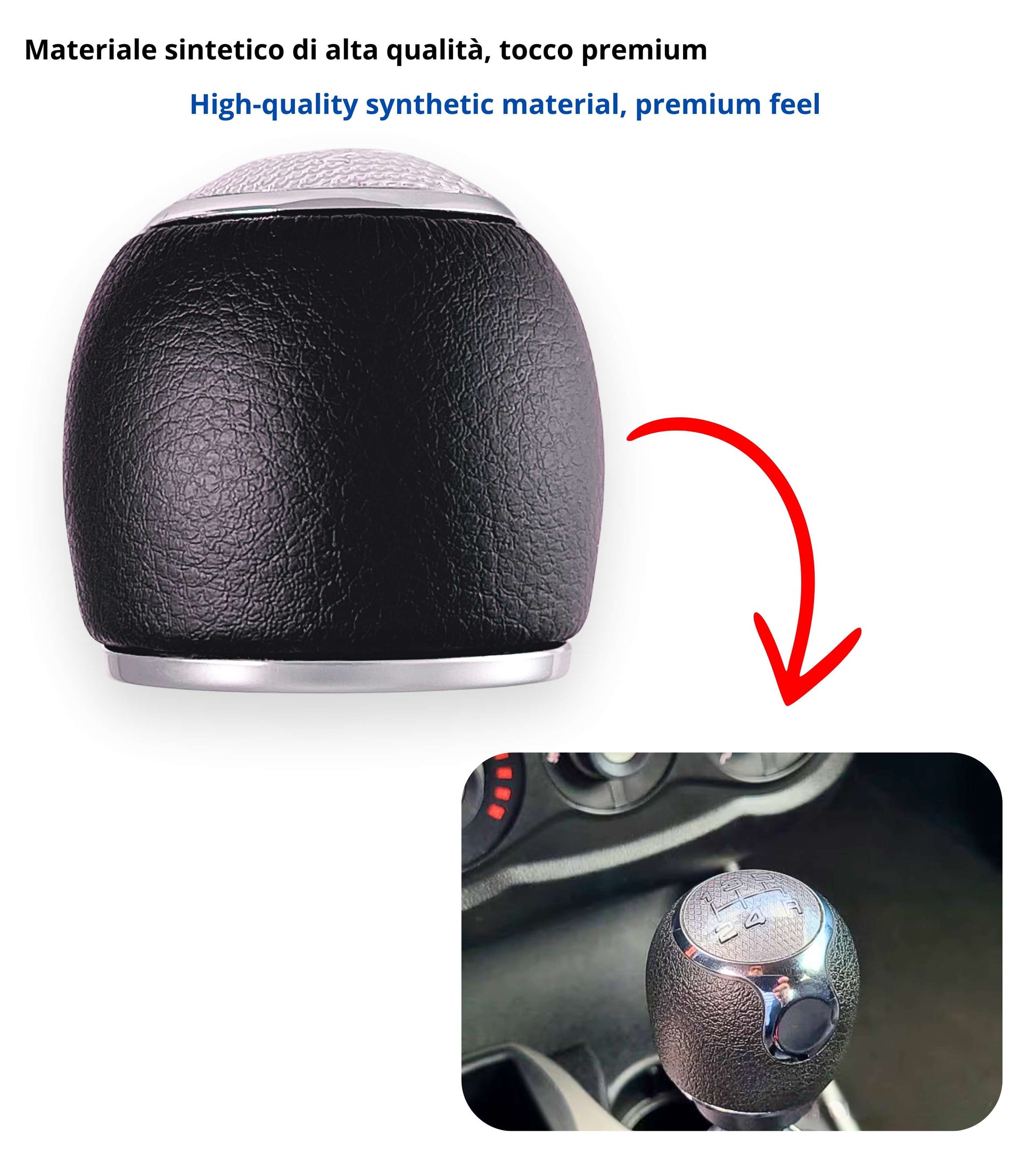5 Speed ​​Gear Knob Compatible with Alfa Romeo MiTo from 2008 – Metal Hole, Chrome Lens, OEM 55344848