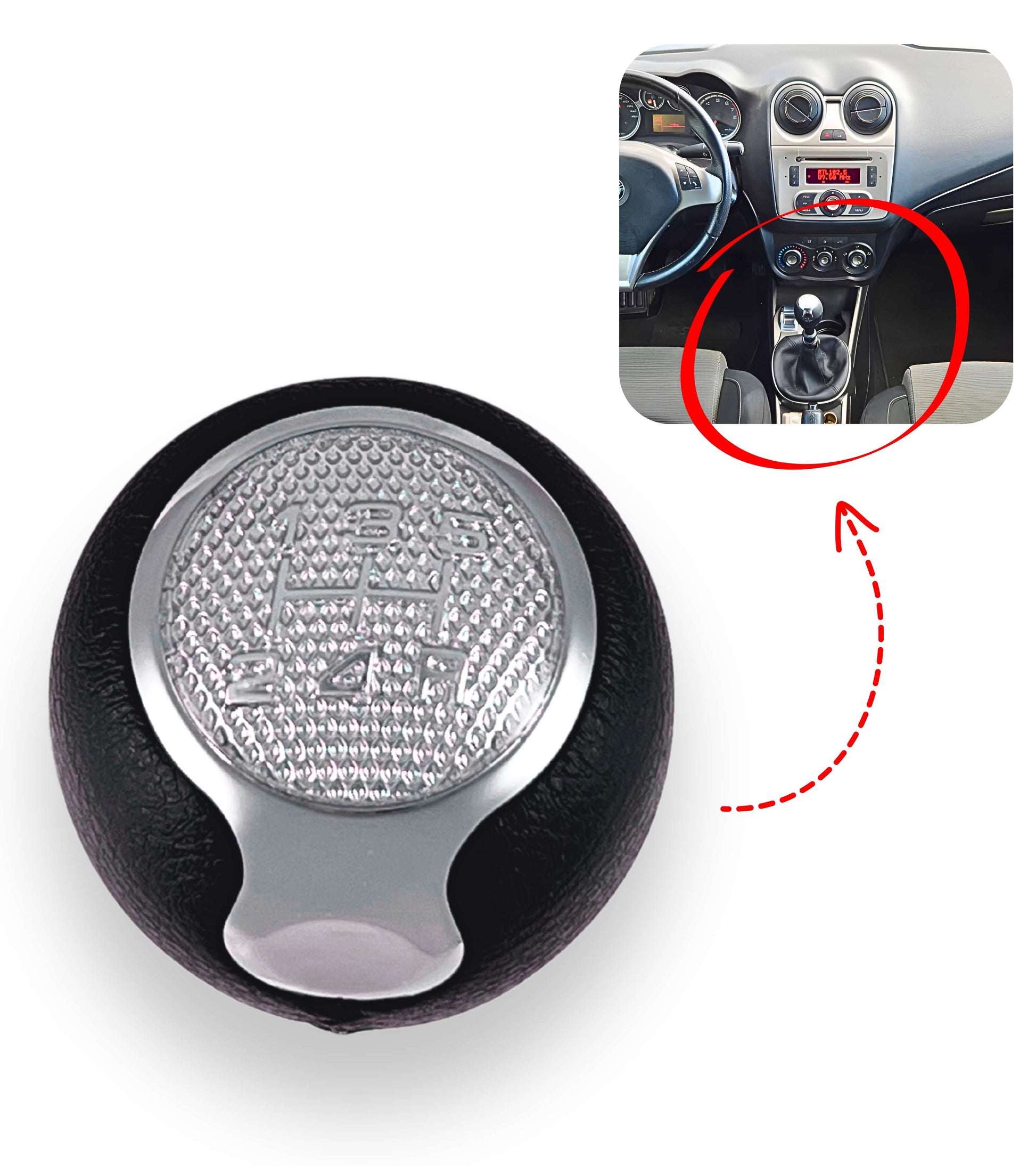 5 Speed ​​Gear Knob Compatible with Alfa Romeo MiTo from 2008 – Metal Hole, Chrome Lens, OEM 55344848