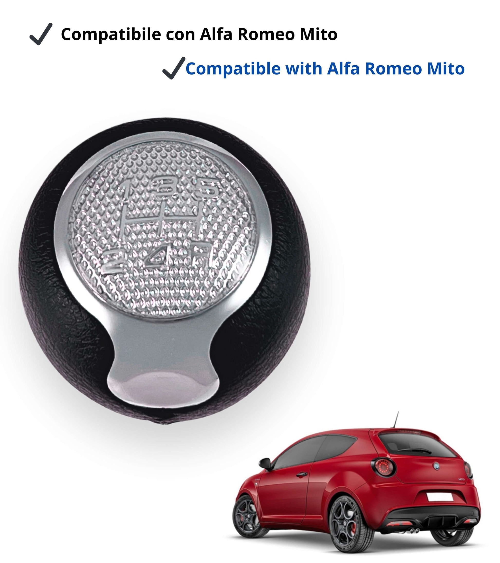 5 Speed ​​Gear Knob Compatible with Alfa Romeo MiTo from 2008 – Metal Hole, Chrome Lens, OEM 55344848