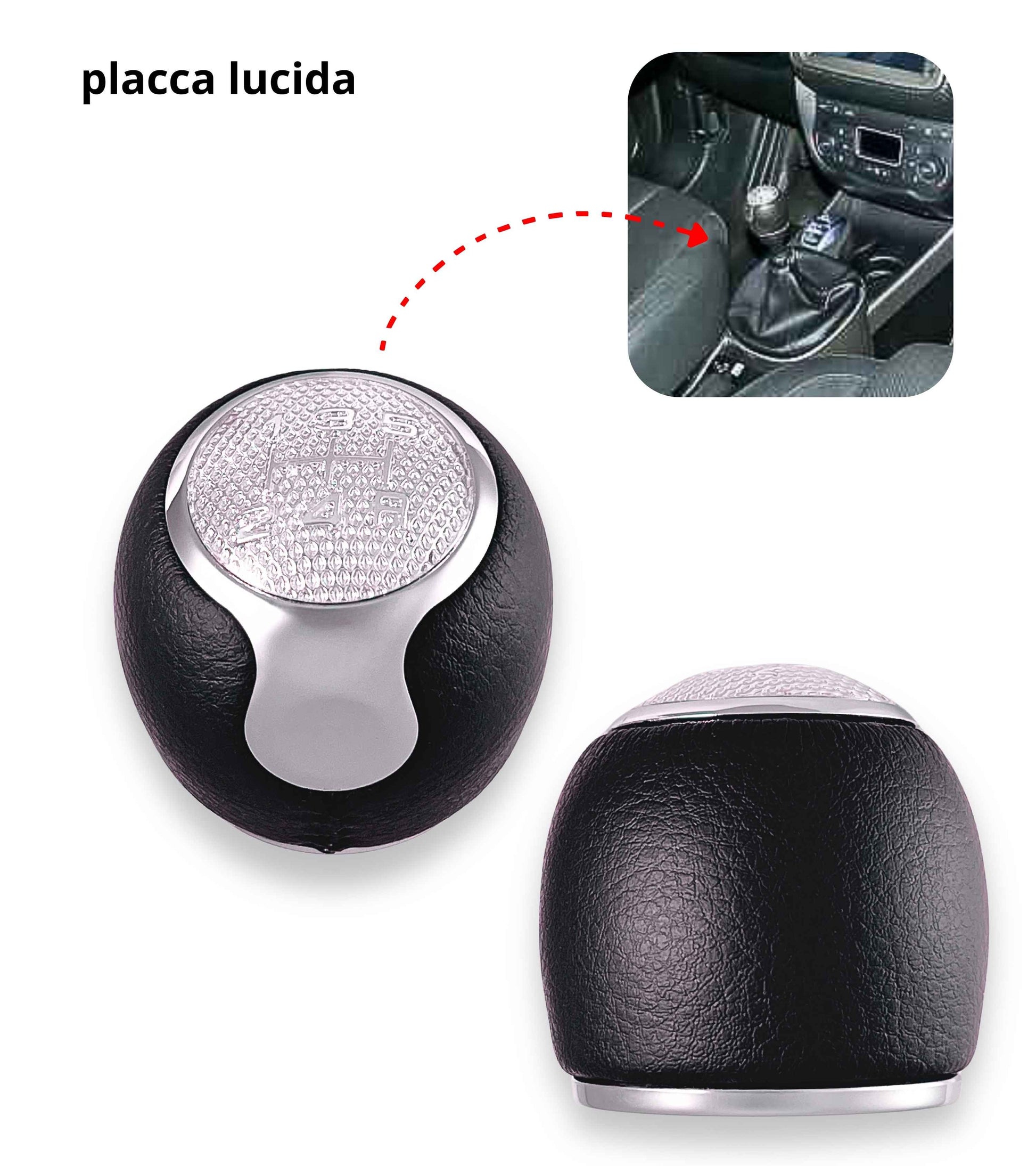 5 Speed ​​Gear Knob Compatible with Alfa Romeo MiTo from 2008 – Metal Hole, Chrome Lens, OEM 55344848