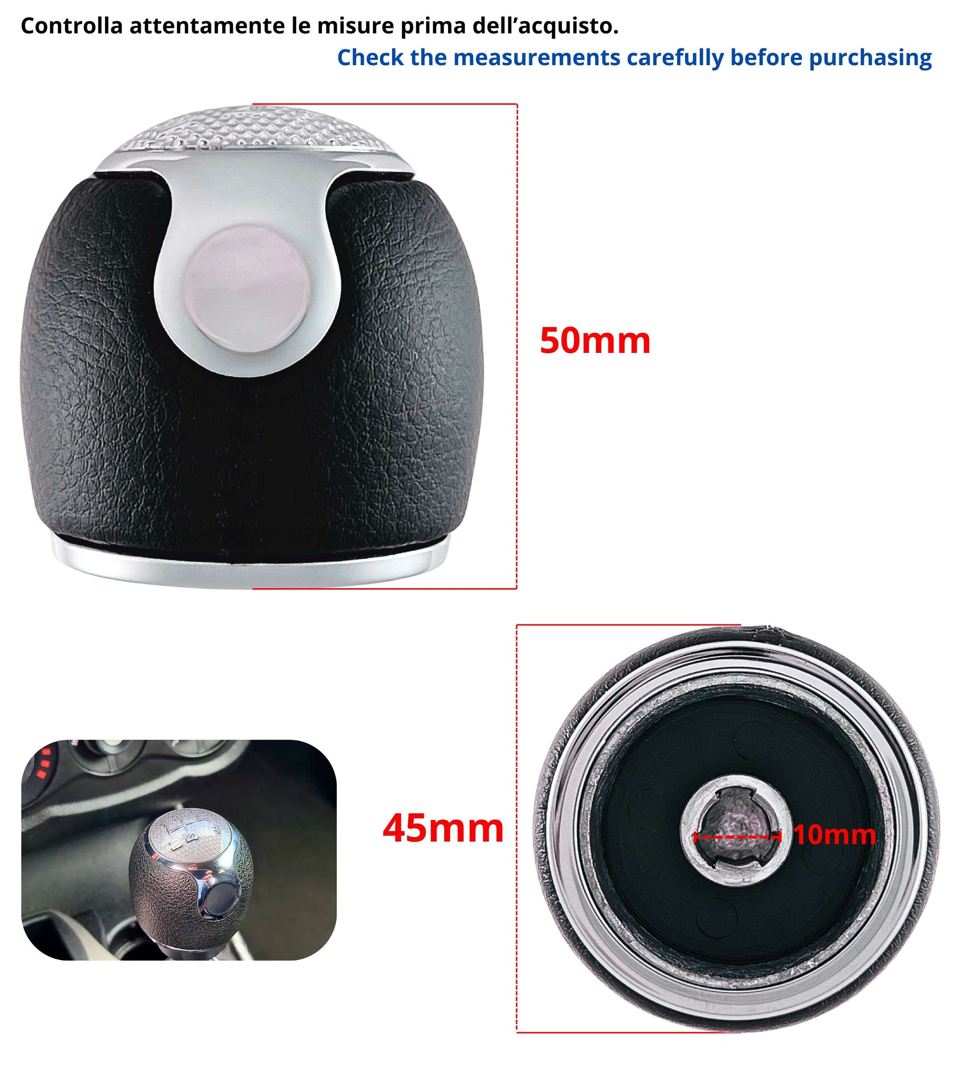 5 Speed ​​Gear Knob Kit with Black Cap and Ring Compatible with Alfa Romeo MiTo from 2008 OEM 55344848 and 156088073 