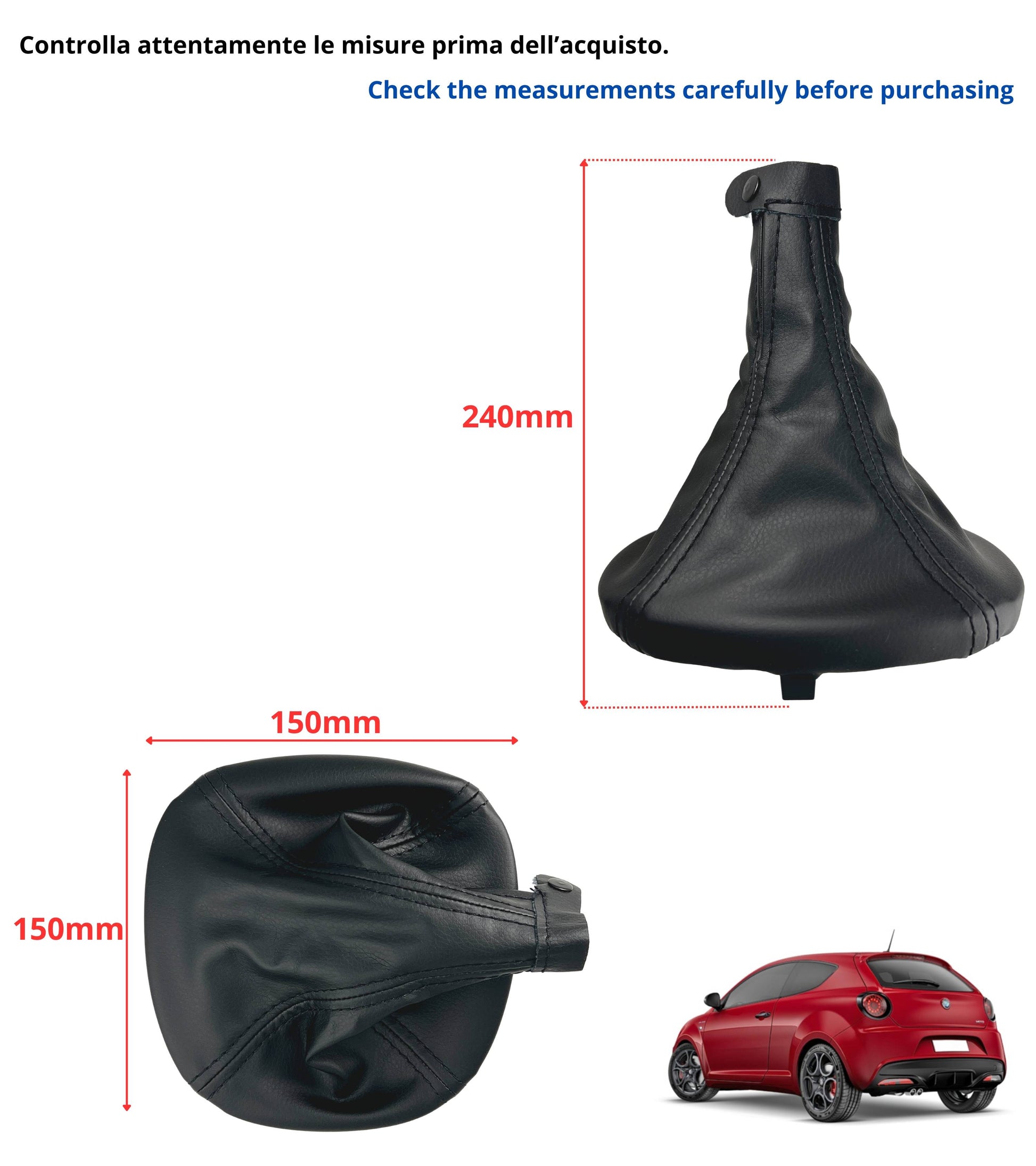 5 Speed ​​Gear Knob Kit with Black Cap and Ring Compatible with Alfa Romeo MiTo from 2008 OEM 55344848 and 156088073 