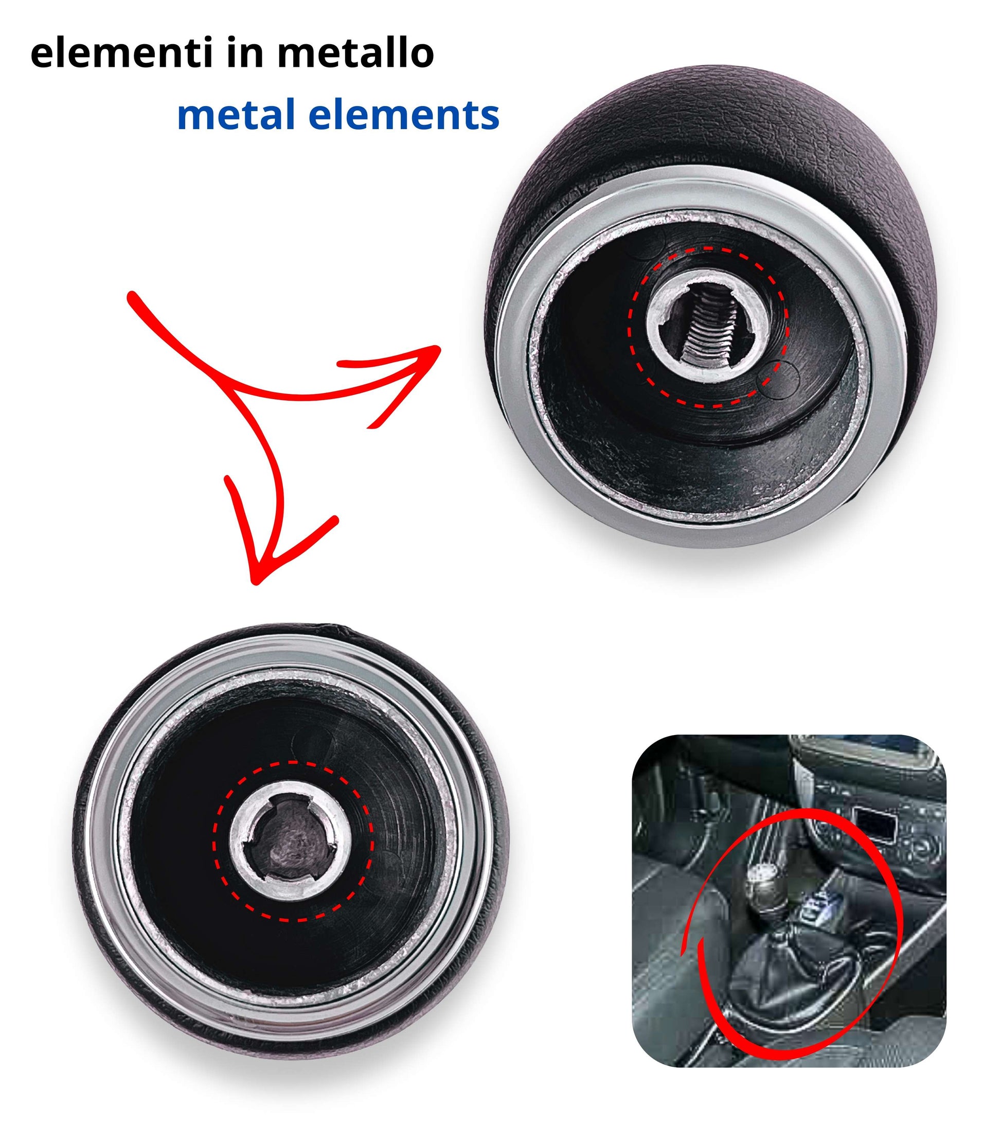 5 Speed ​​Gear Knob Kit with Black Cap and Ring Compatible with Alfa Romeo MiTo from 2008 OEM 55344848 and 156088073 