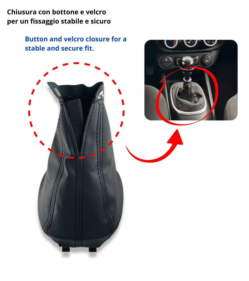 Black Gear Shift Boot with Retention Ring Compatible with Fiat 500L from 2012 to 2017, OEM 735576477