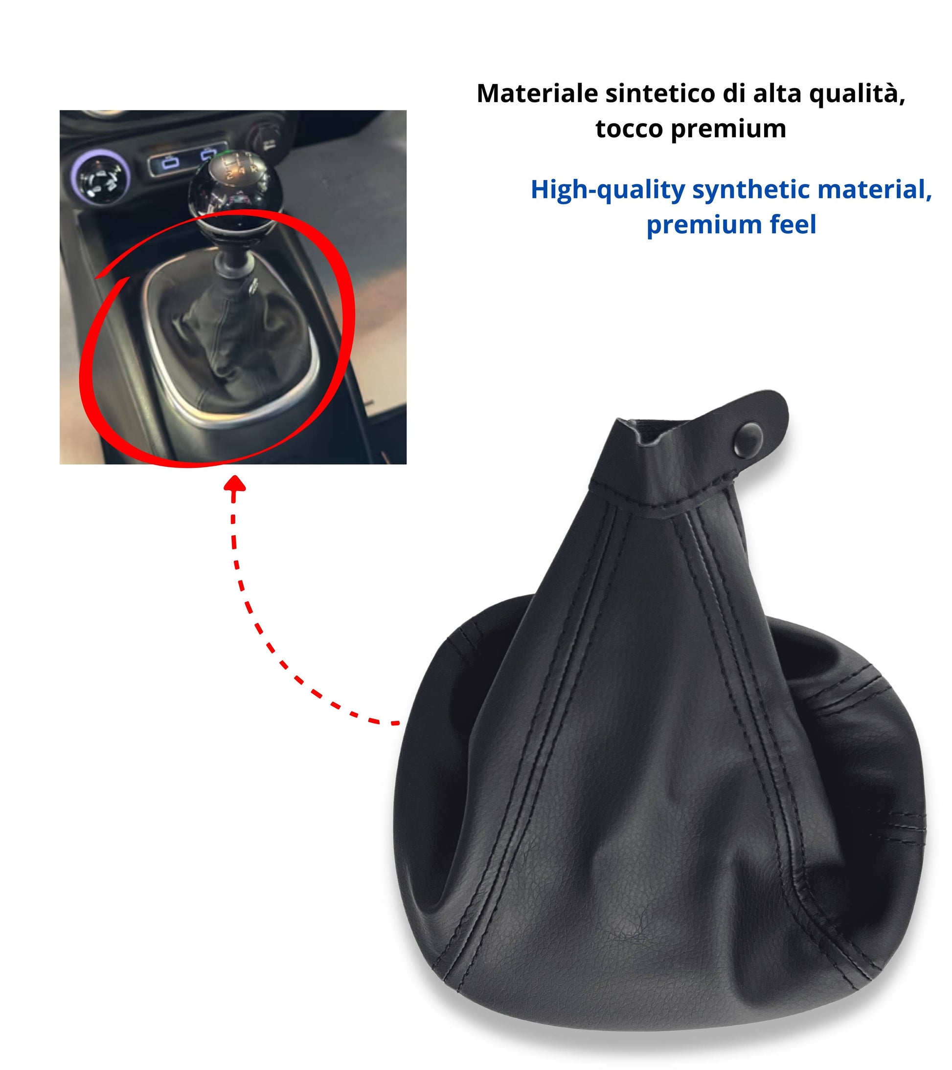 Black Gear Shift Boot with Retention Ring Compatible with Fiat 500L from 2012 to 2017, OEM 735576477