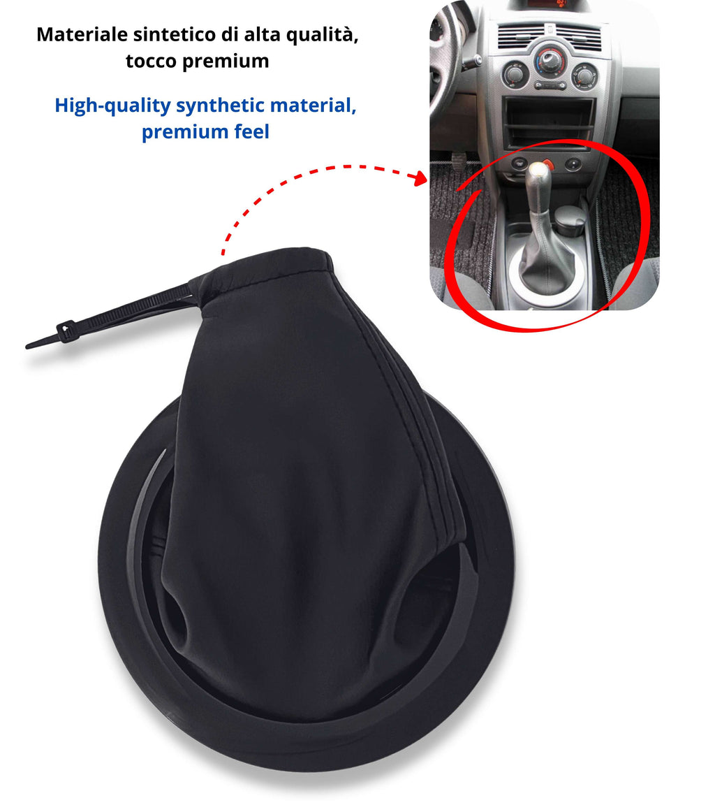 Kit Cuffia Nera Cambio con Cornice Nera e Ghiera di Ritenzione, Compatibile con Renault Megane Ii 2002-2009, Oem 8200454975 8200079096
