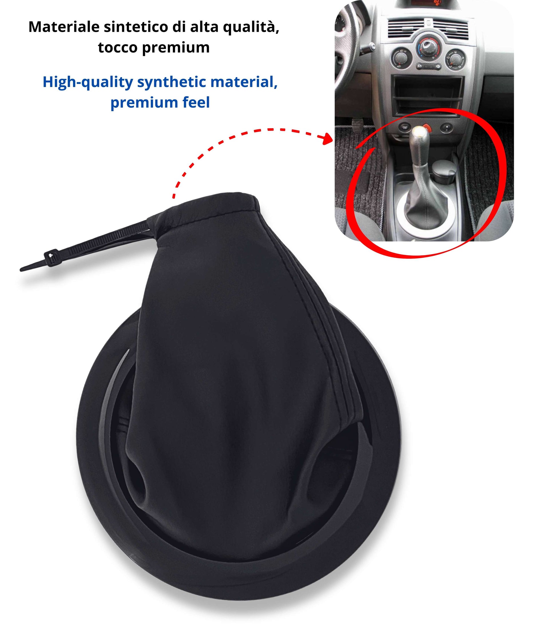Kit Cuffia Nera Cambio con Cornice Nera e Ghiera di Ritenzione, Compatibile con Renault Megane Ii 2002-2009, Oem 8200454975 8200079096