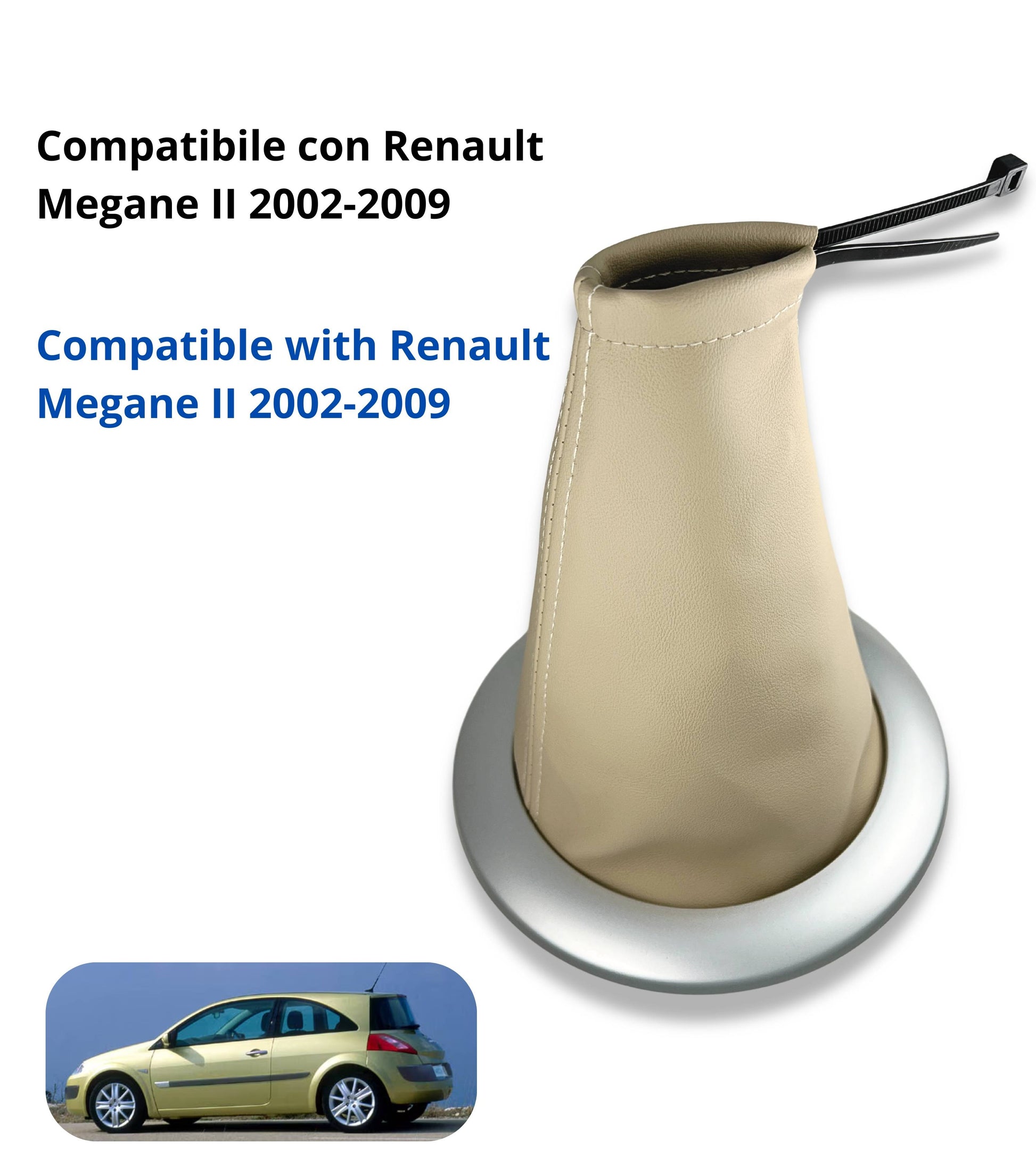 Kit Cuffia Beige Cambio con Cornice Argento e Ghiera di Ritenzione, Compatibile con Renault Megane Ii 2002-2009